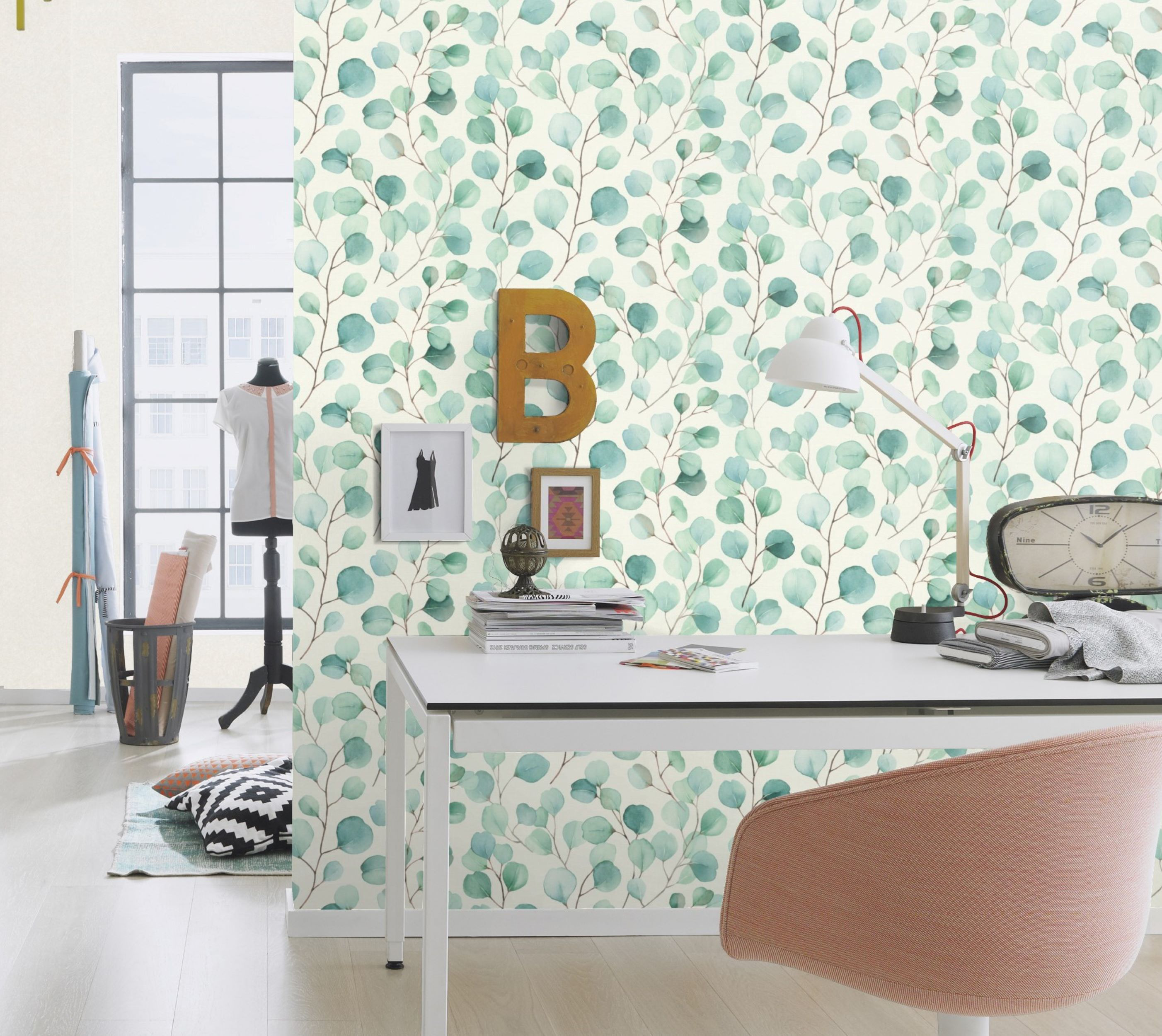 Papel pintado vinilo botánico, plantas o floral harmony 691702 verde