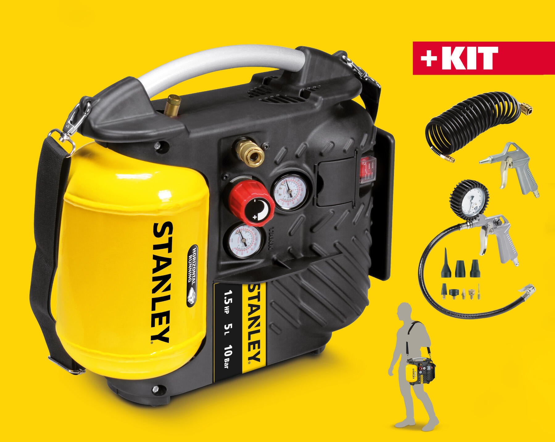 Compresseur 5L 1,5HP Portatif + accessoires - STANLEY - KDN 200/10/5 - 2