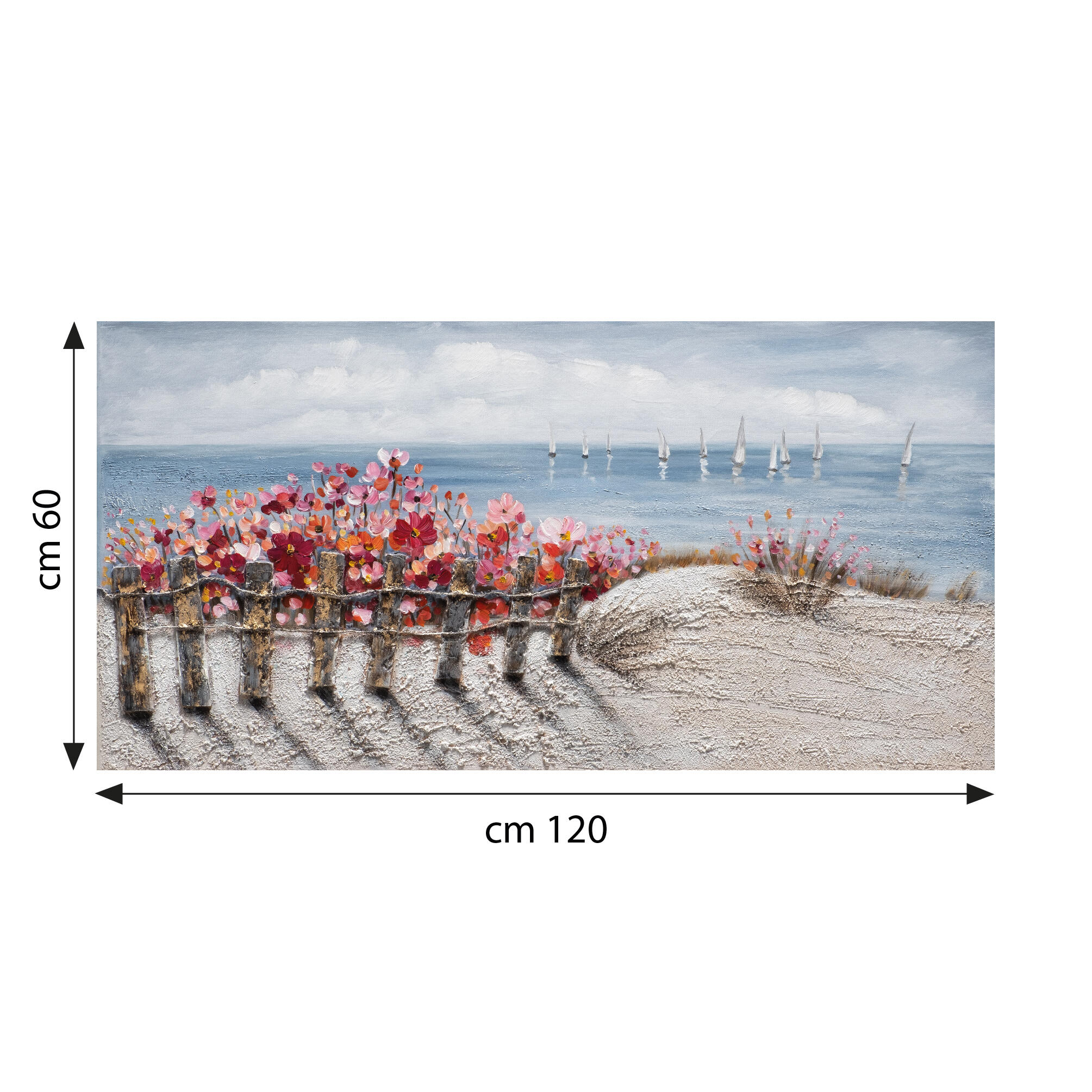 Tela pintada 60 x 120 cm BEIRA MAR FLORES - 5