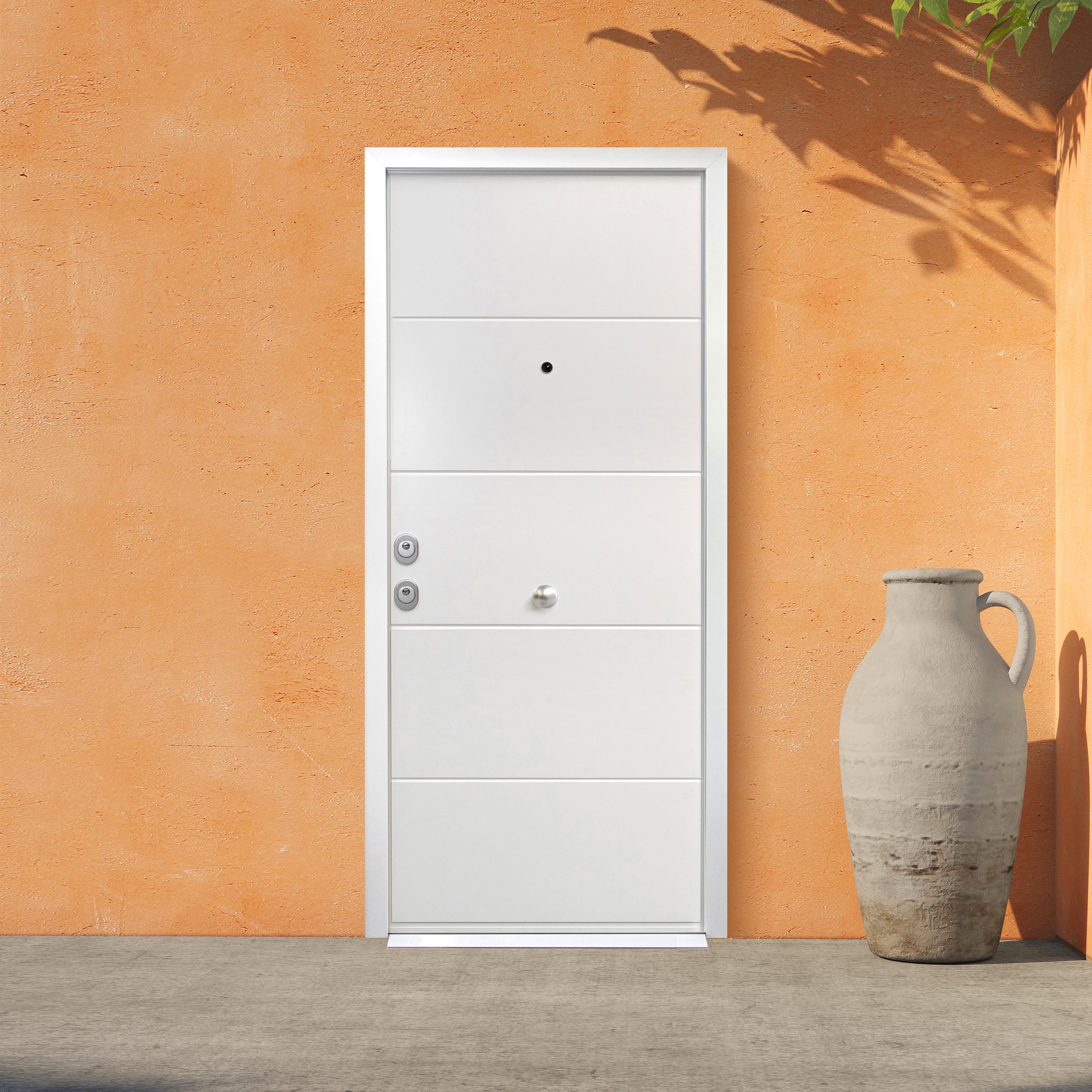 Puerta de entrada acorazada serie silver 2,0 fresada blanco / interior liso blanco apertura derecha 209x93cm