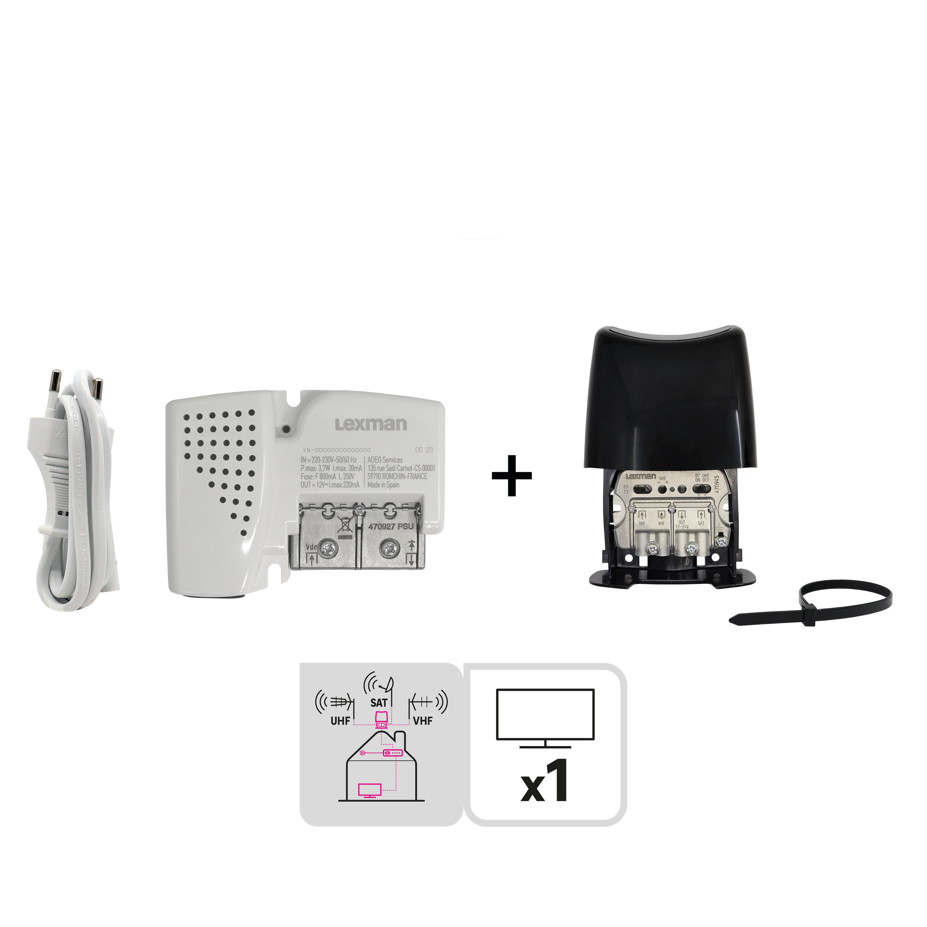 Kit alimentation et amplificateur extérieur blindé, 31dB, Lexman - 4
