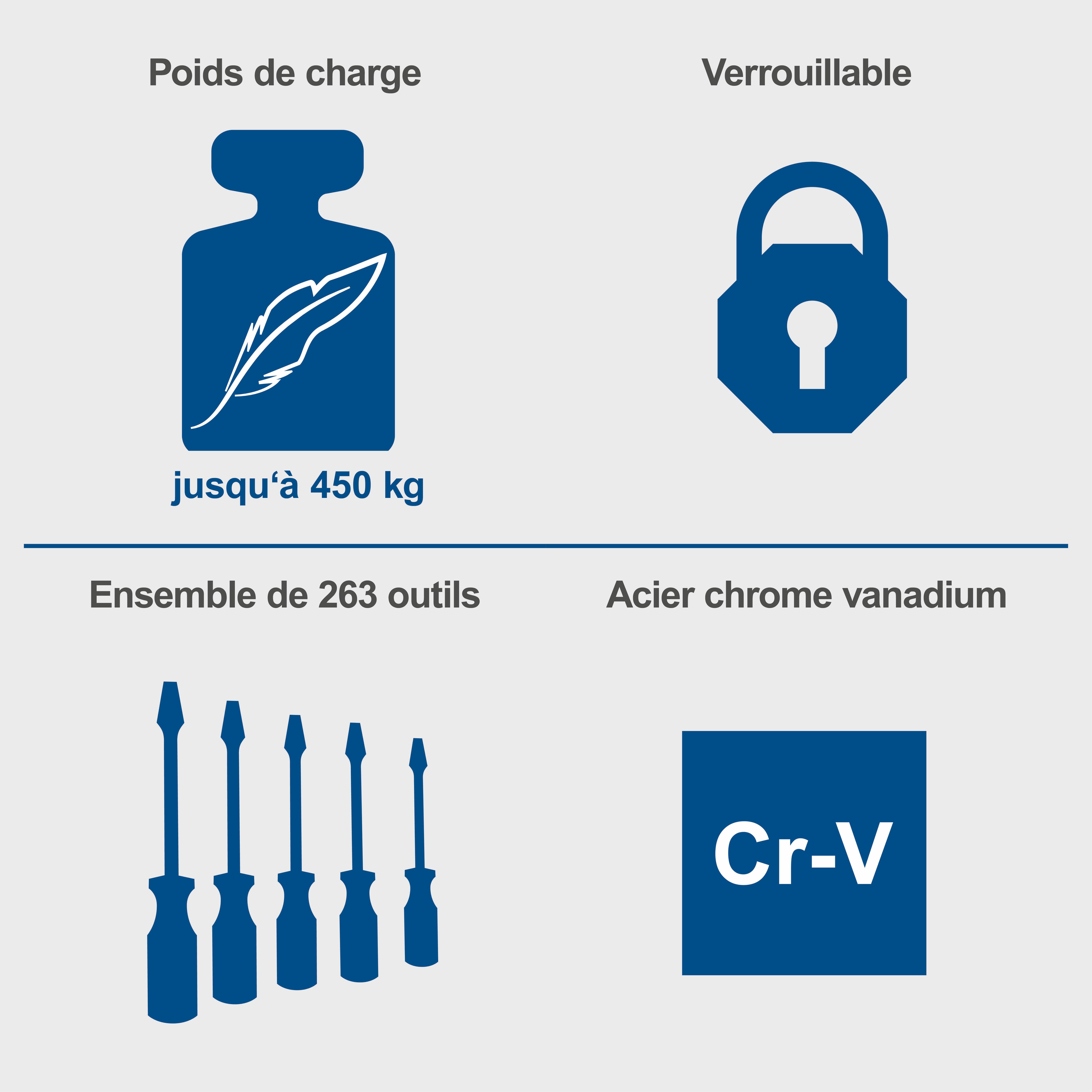 Servante d'atelier avec 263 pièces d'outils SCHEPPACH Tw1000, 7 tiroirs, L.46 cm - 5