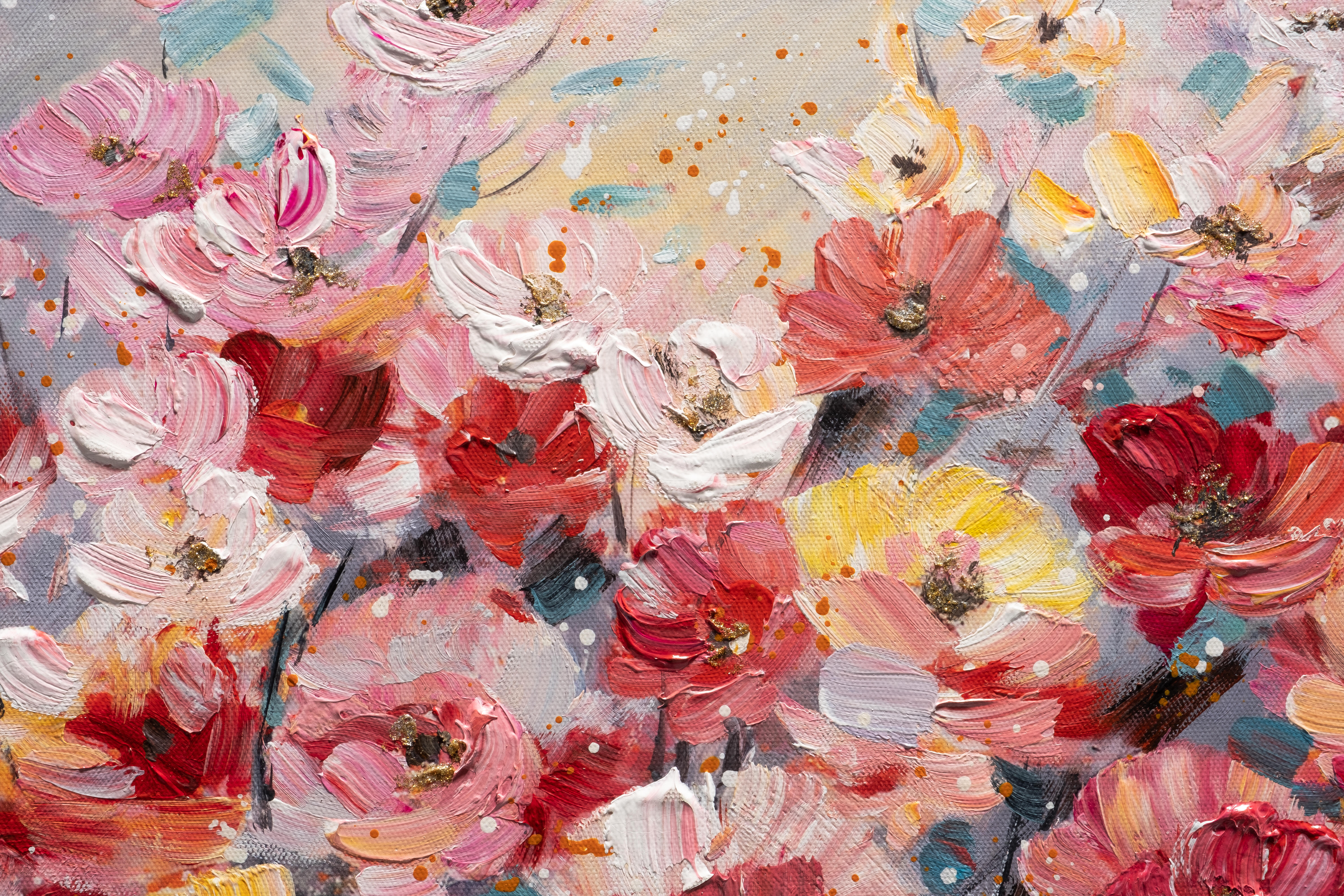Tela pintada 60 x 60 cm ROSAS VERMELHAS - 4
