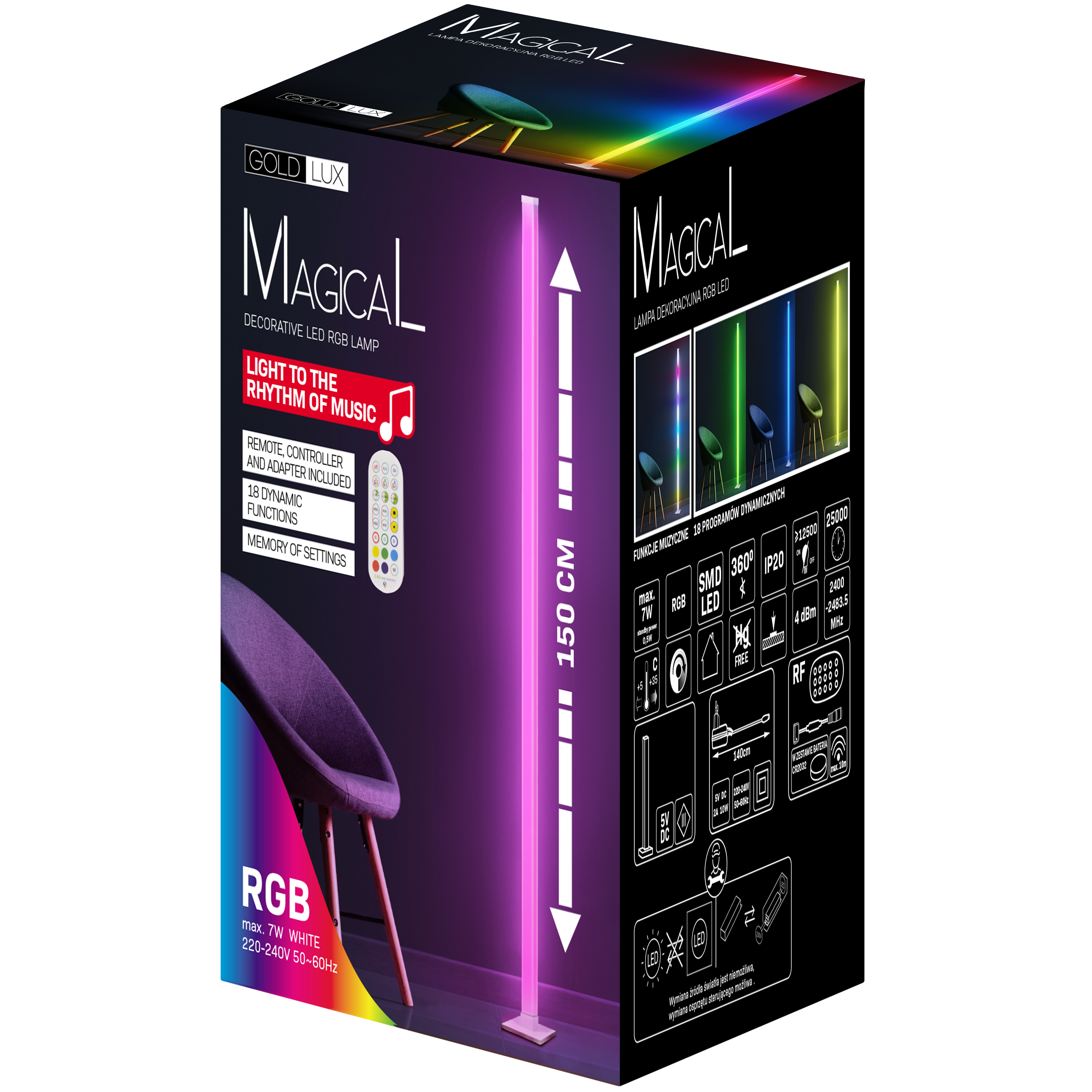 Lampa podłogowa Magical z pilotem RGBW Goldlux - 19