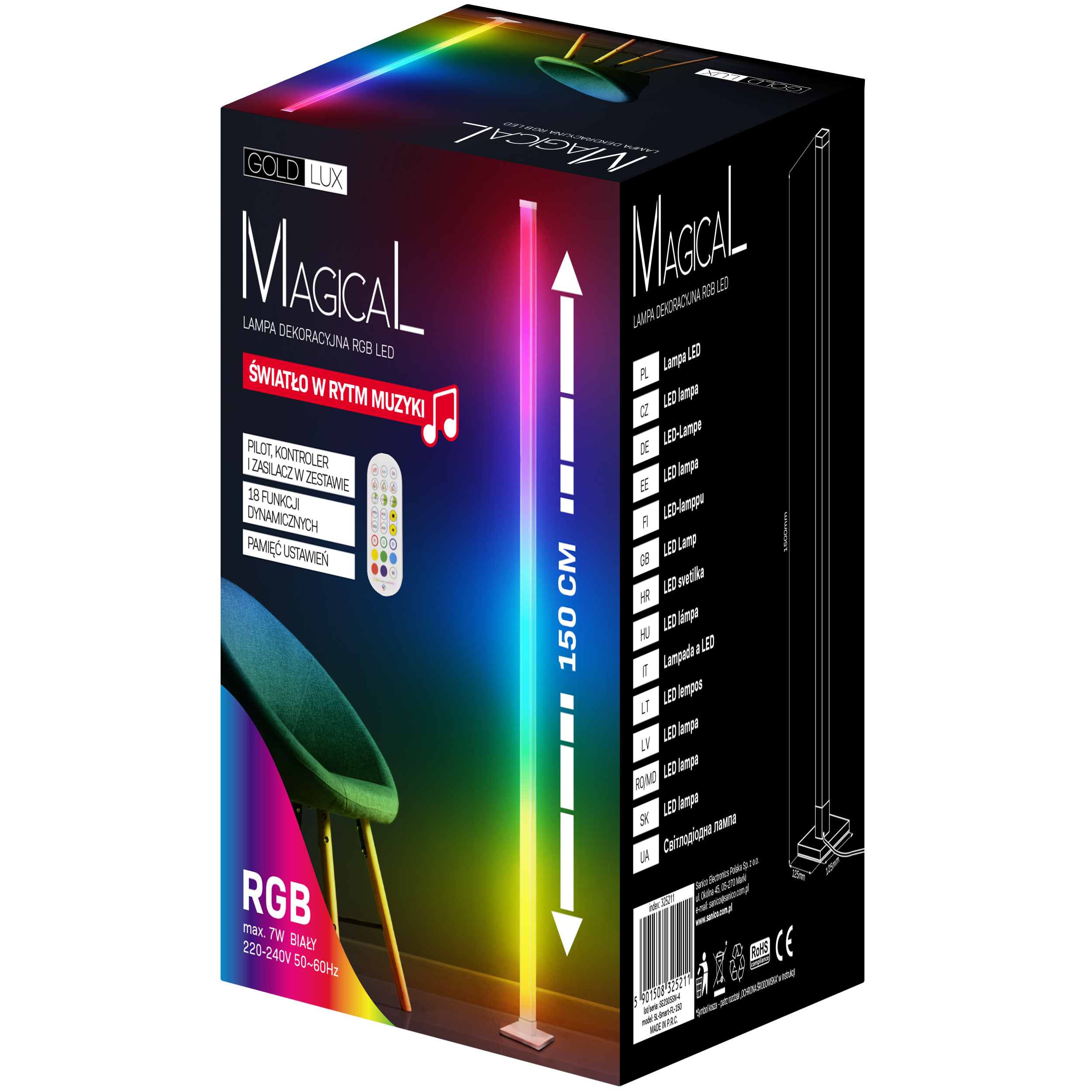Lampa podłogowa Magical z pilotem RGBW Goldlux - 18