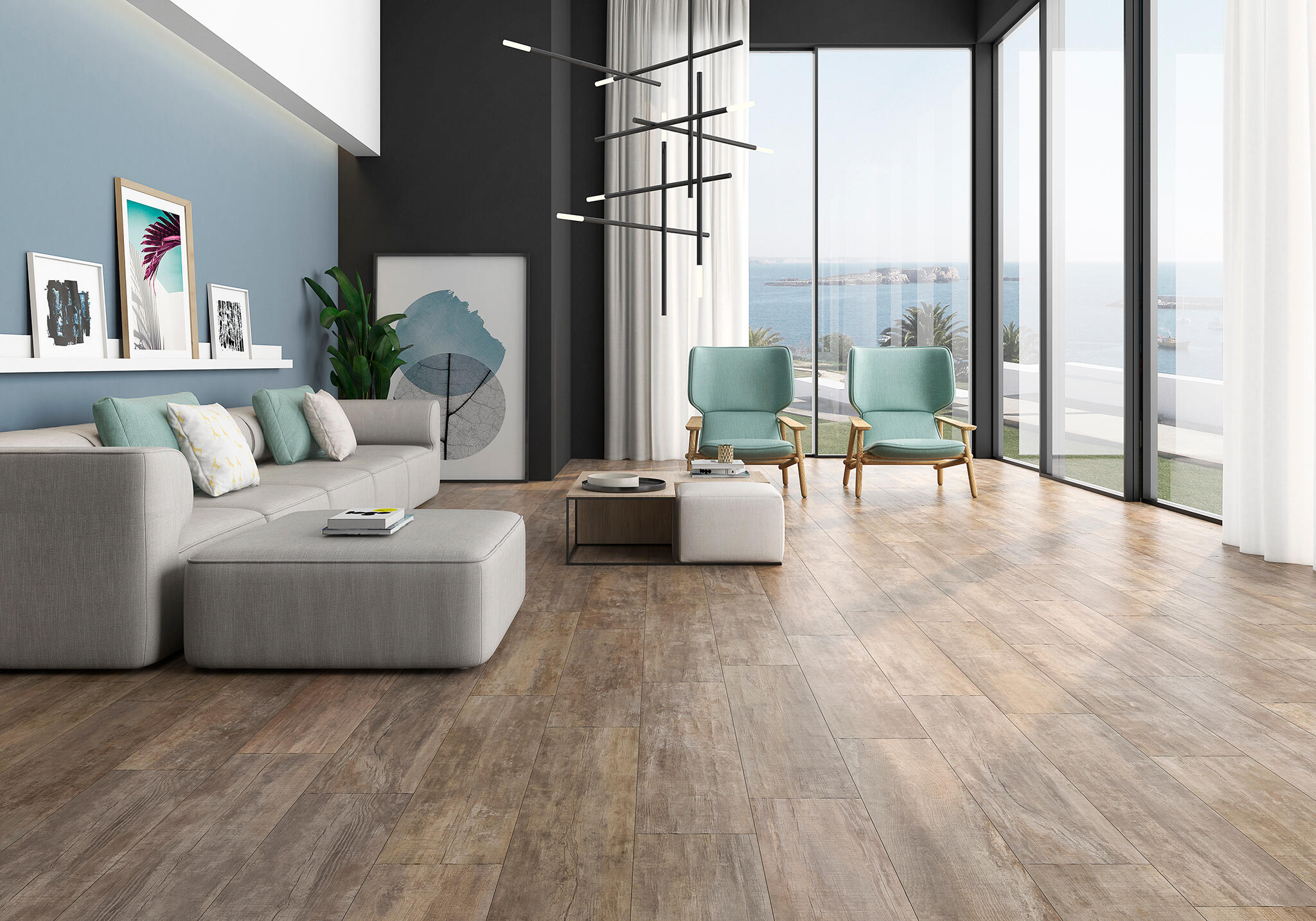 Suelo porcelánico rafter efecto madera marrón 24.8x150 cm c1 saloni