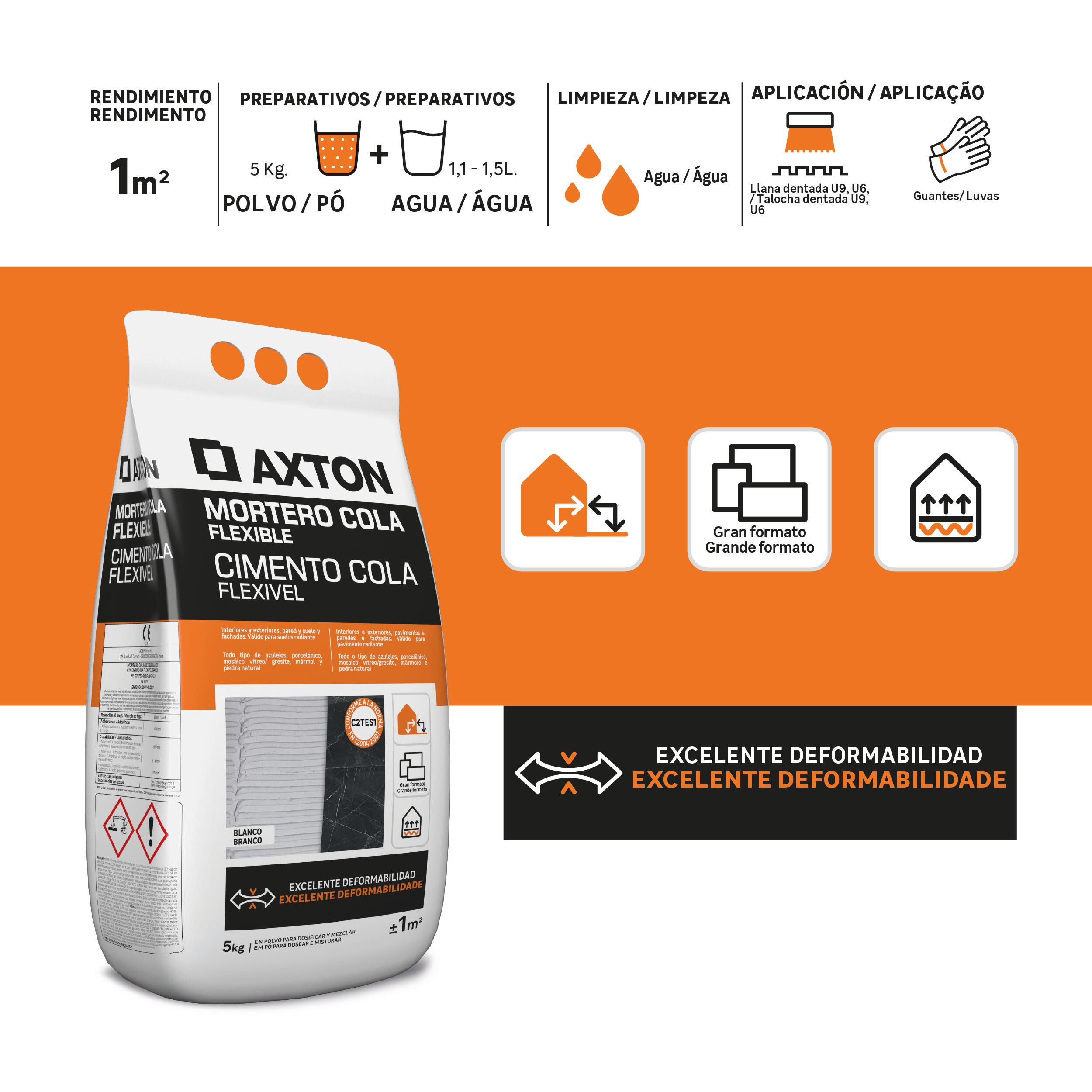 Mortero cola axton flexible 5 kg blanco