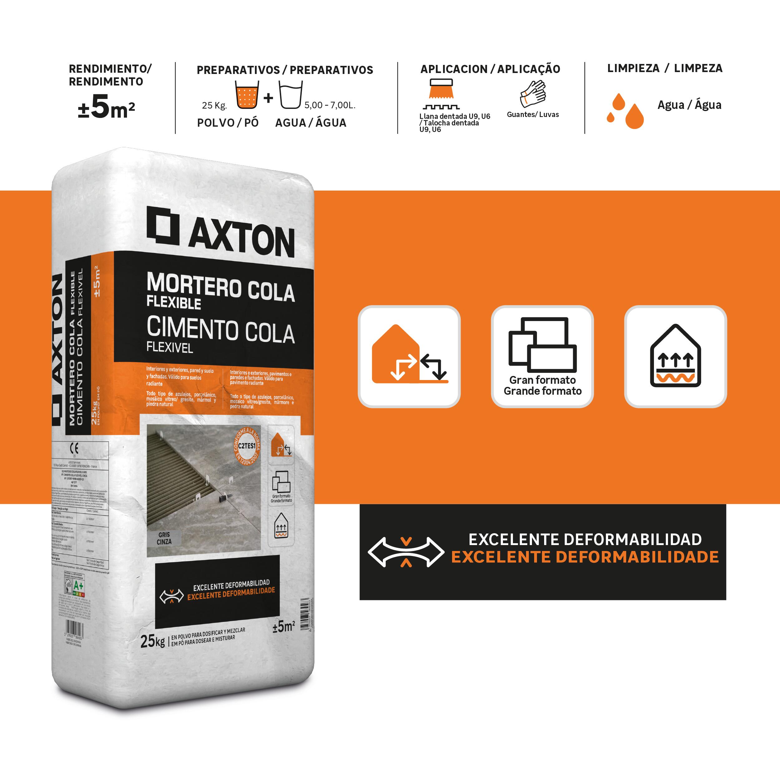 Mortero cola axton flexible 25 kg gris