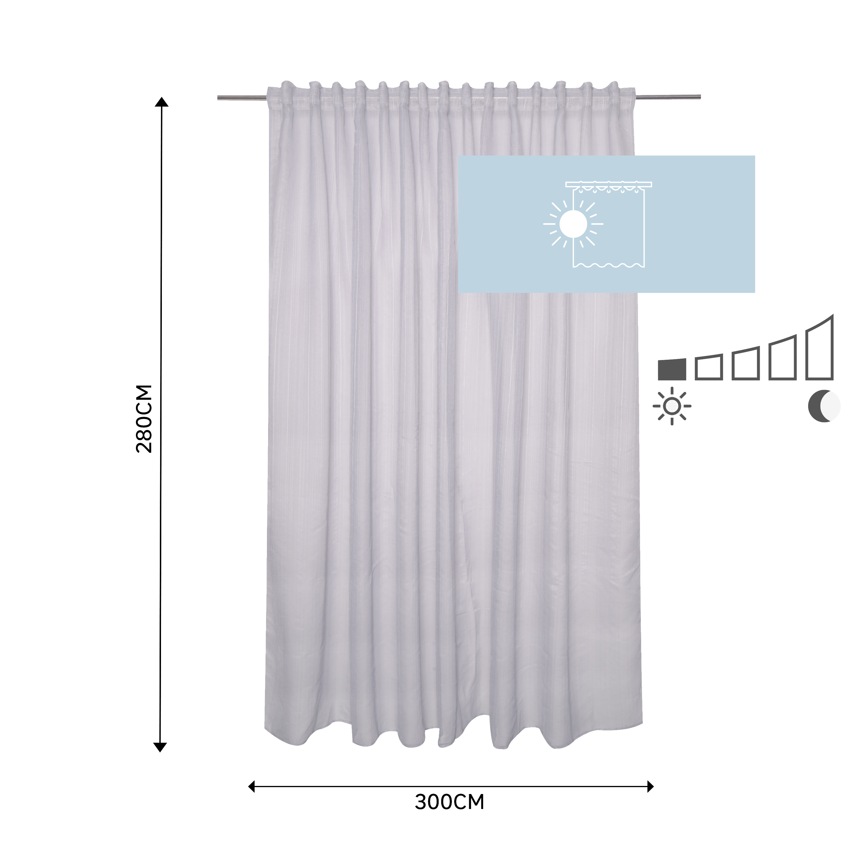 Visillo cinta fruncida, trabillas Tonia poliéster voile con líneas gris granito INSPIRE de 300x280cm. Incluye cinta termoadhesiva - 2
