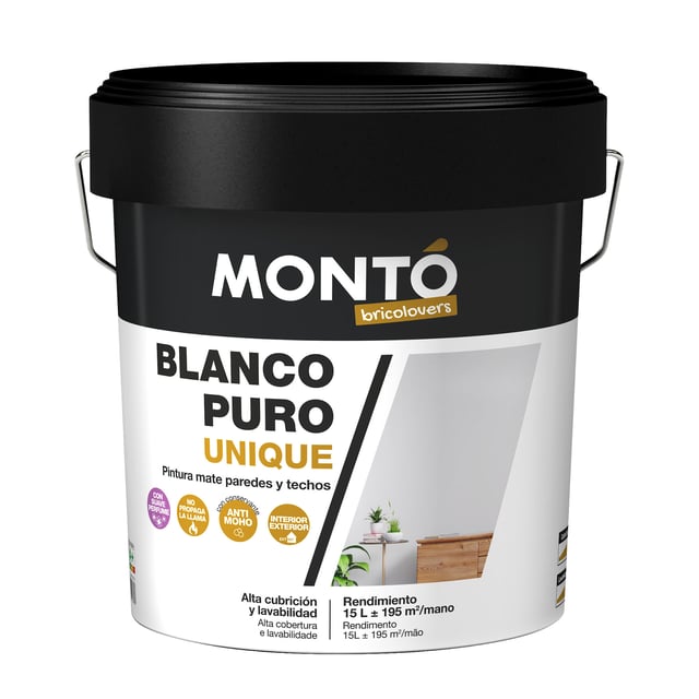 Pintura de interior Unique Blanco Puro MONTÓ color blanco puro mate 15L para paredes y techos