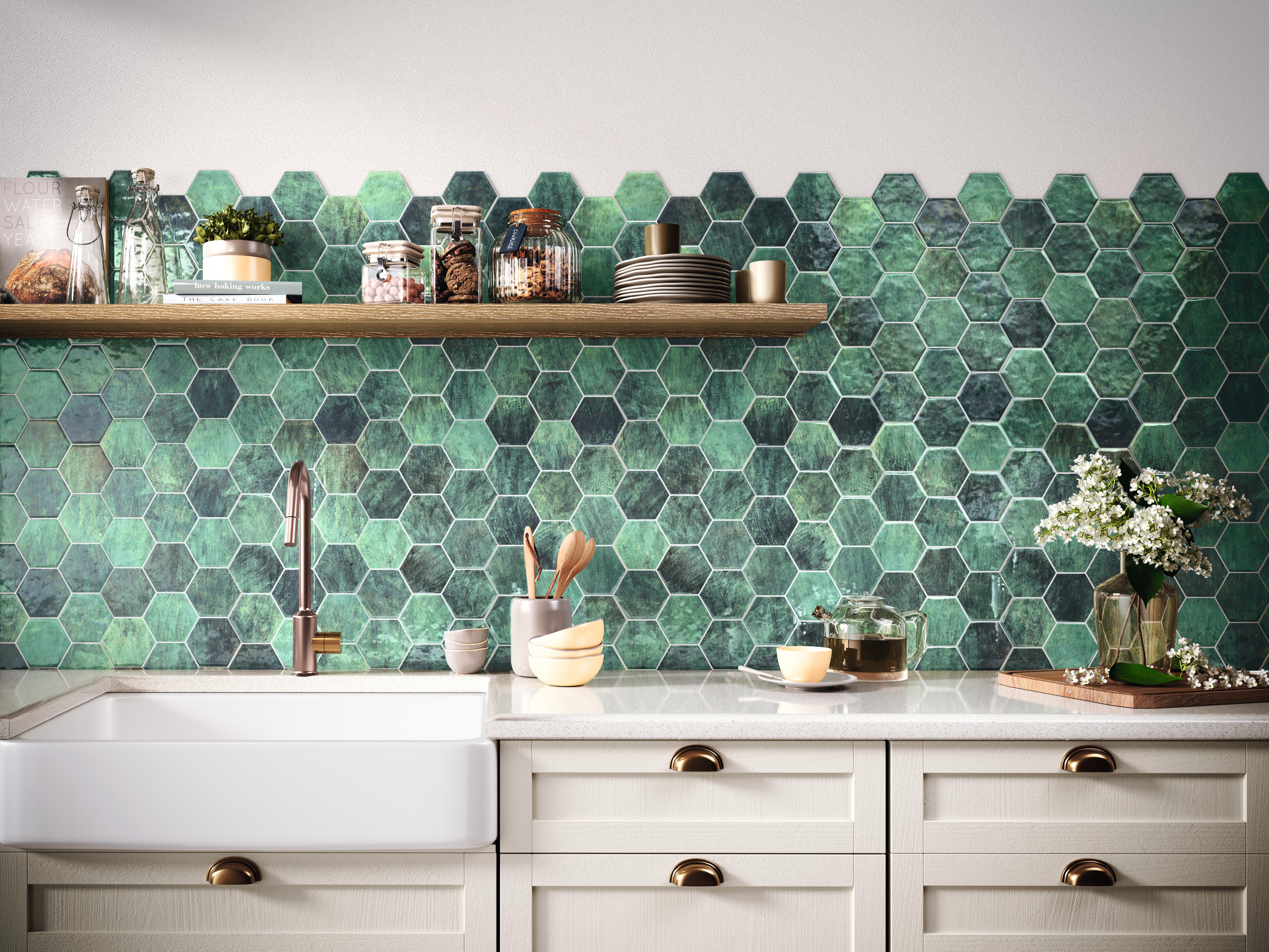 Suelo/azulejo porcelánico hex efecto mosaico zellige 26.5x51 cm