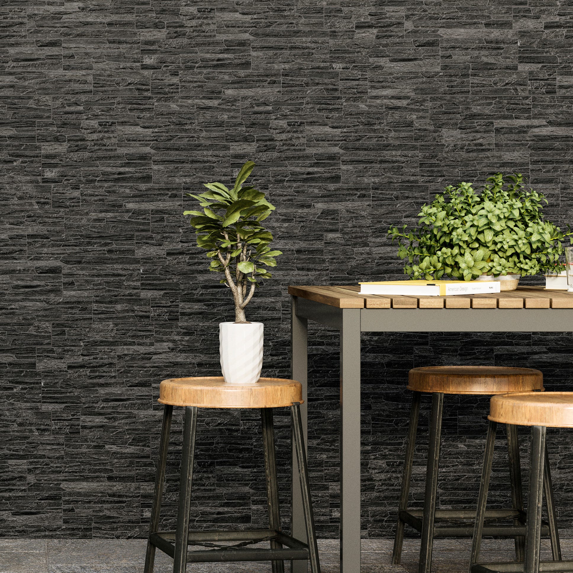 Azulejo porcelánico Teiki efecto piedra, pizarra negro 31x56 cm | Leroy ...