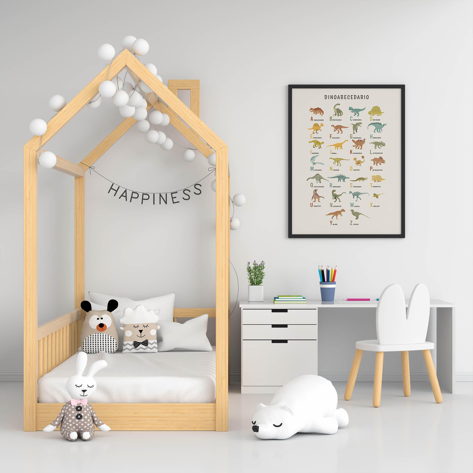 Lámina Infantil rectangular de 50 x 70 cm. Papel Dinoabecedario blanco, naranja y azul - 7