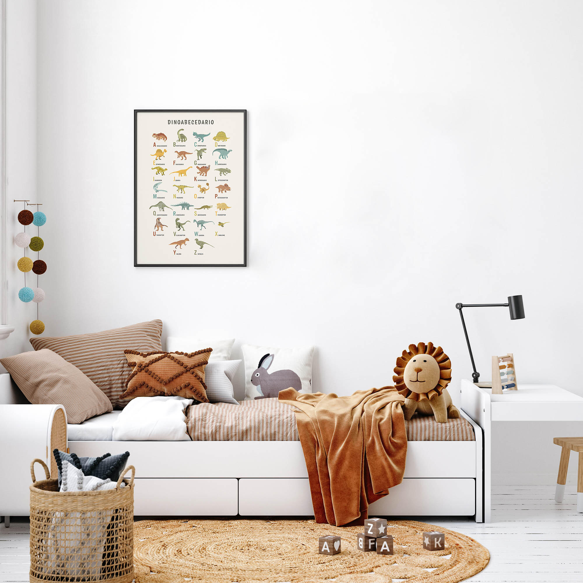 Lámina Infantil rectangular de 50 x 70 cm. Papel Dinoabecedario blanco, naranja y azul - 6