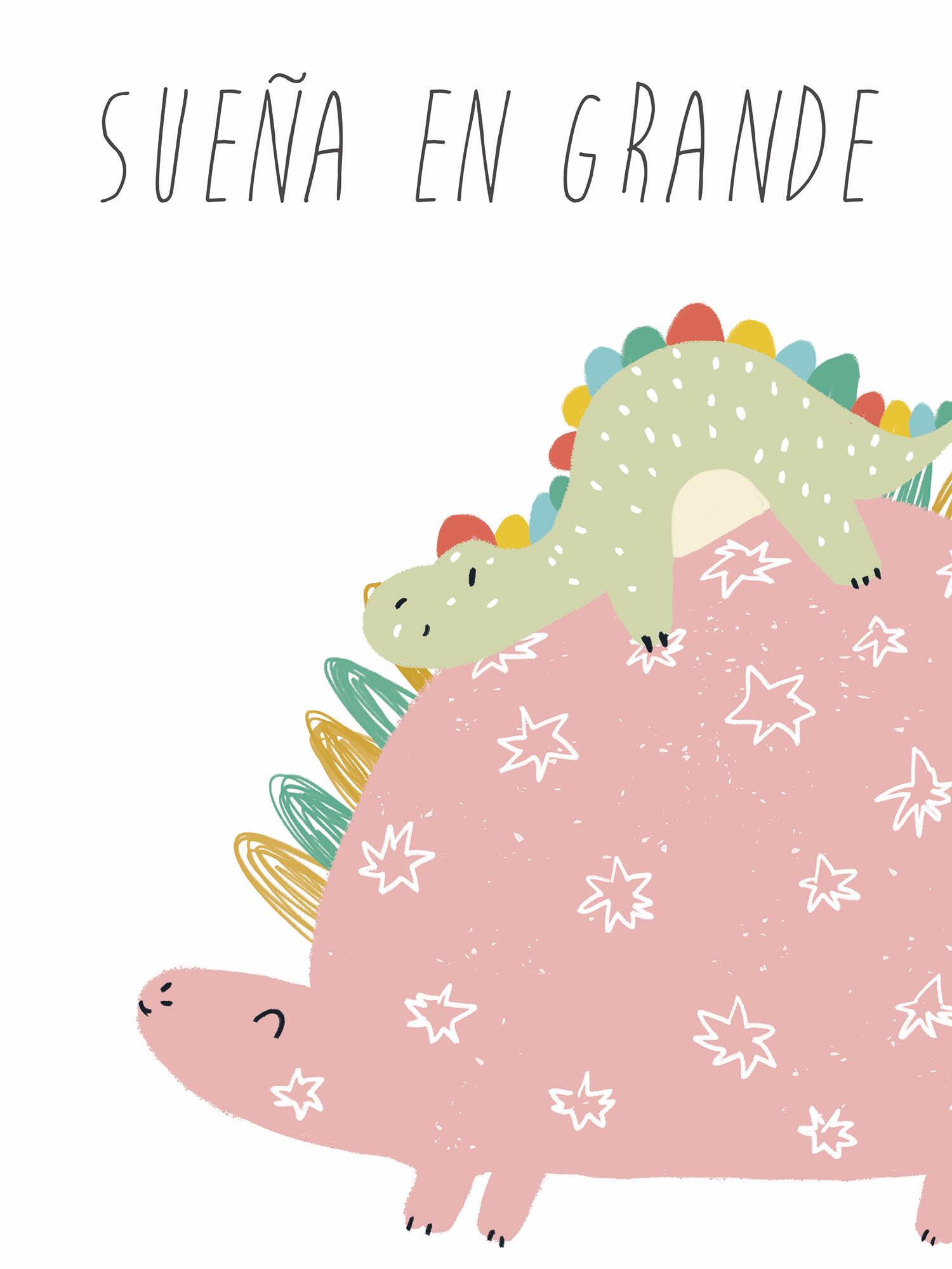 3 Láminas Infantil rectangular de 30 x 40 cm. Papel Dinosaures Blanco verde, rosa y azul - 2