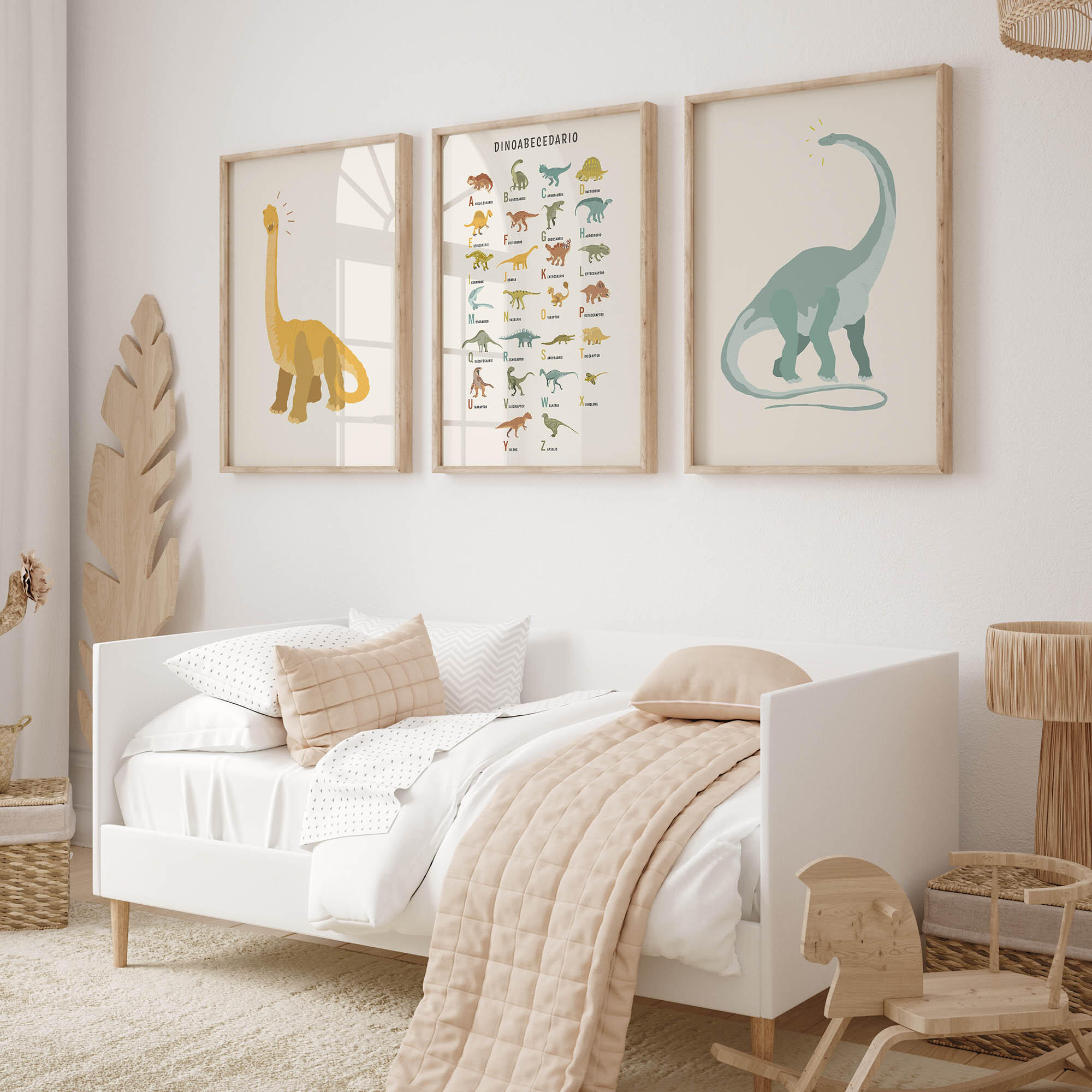 3 Láminas Infantil rectangular de 30 x 40 cm. Papel Dinoabecedario blanco, naranja y azul - 5