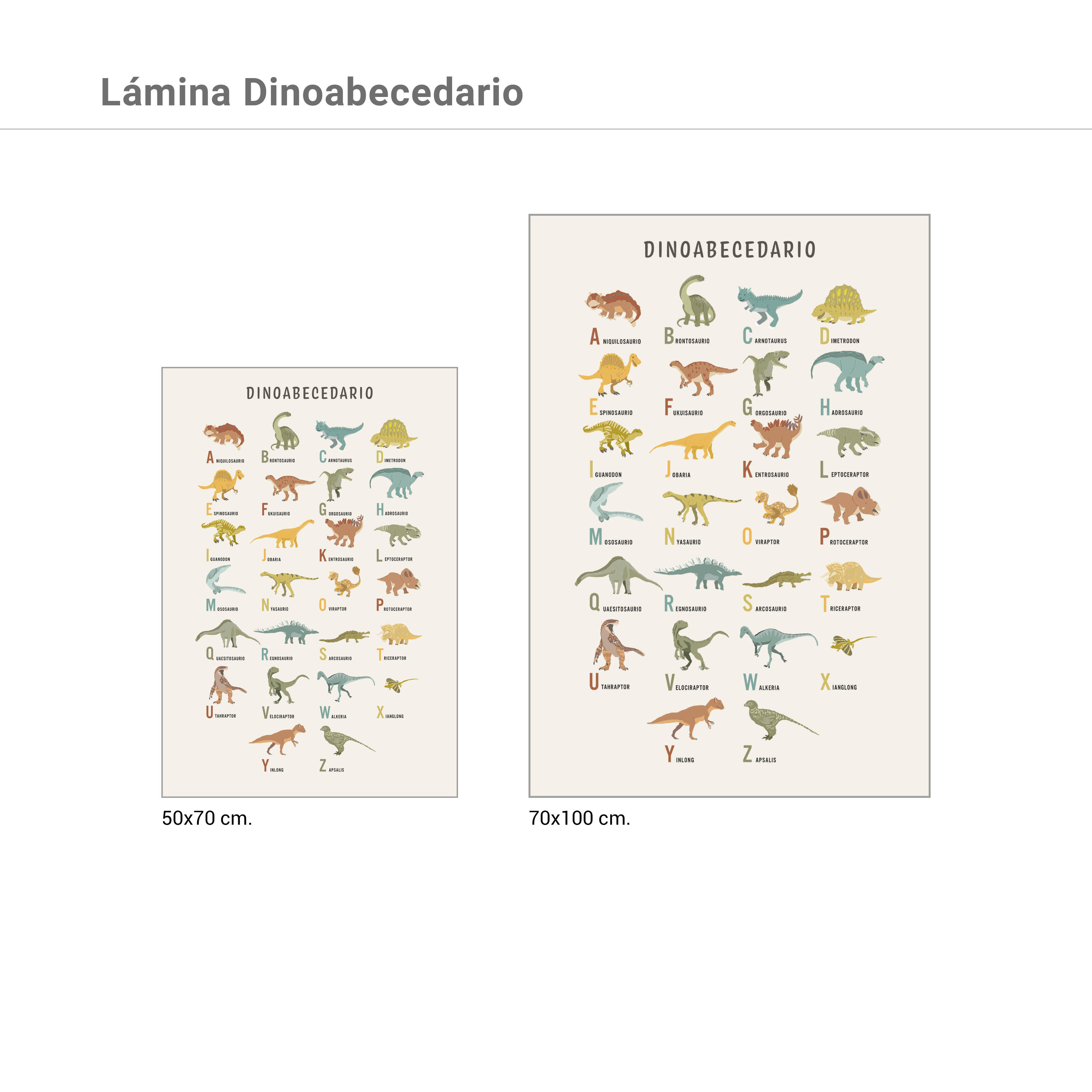 Lámina Infantil rectangular de 50 x 70 cm. Papel Dinoabecedario blanco, naranja y azul - 3