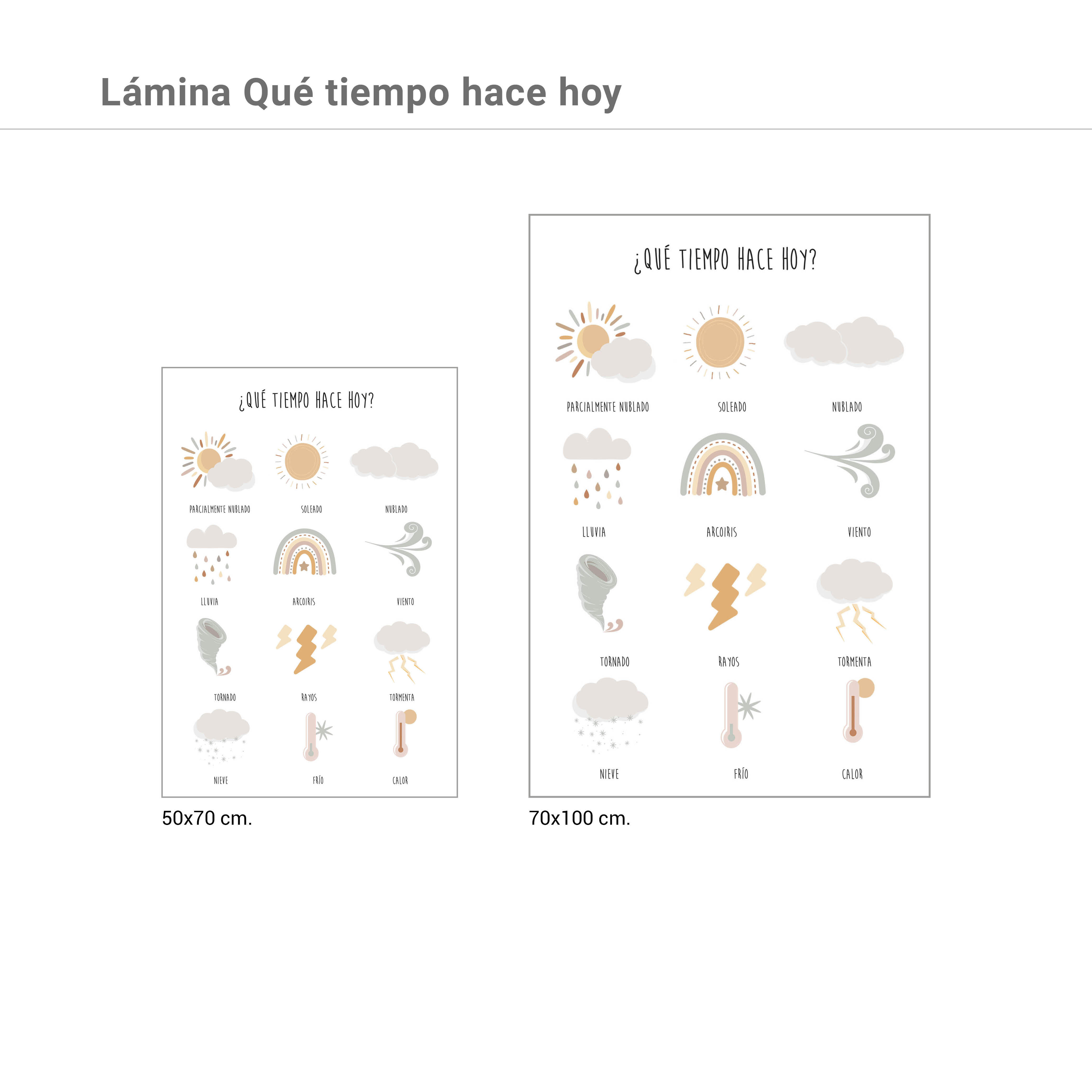 Lámina Infantil rectangular de 50 x 70 cm. Papel Que Tiempo Hace Hoy blanco y gris - 3