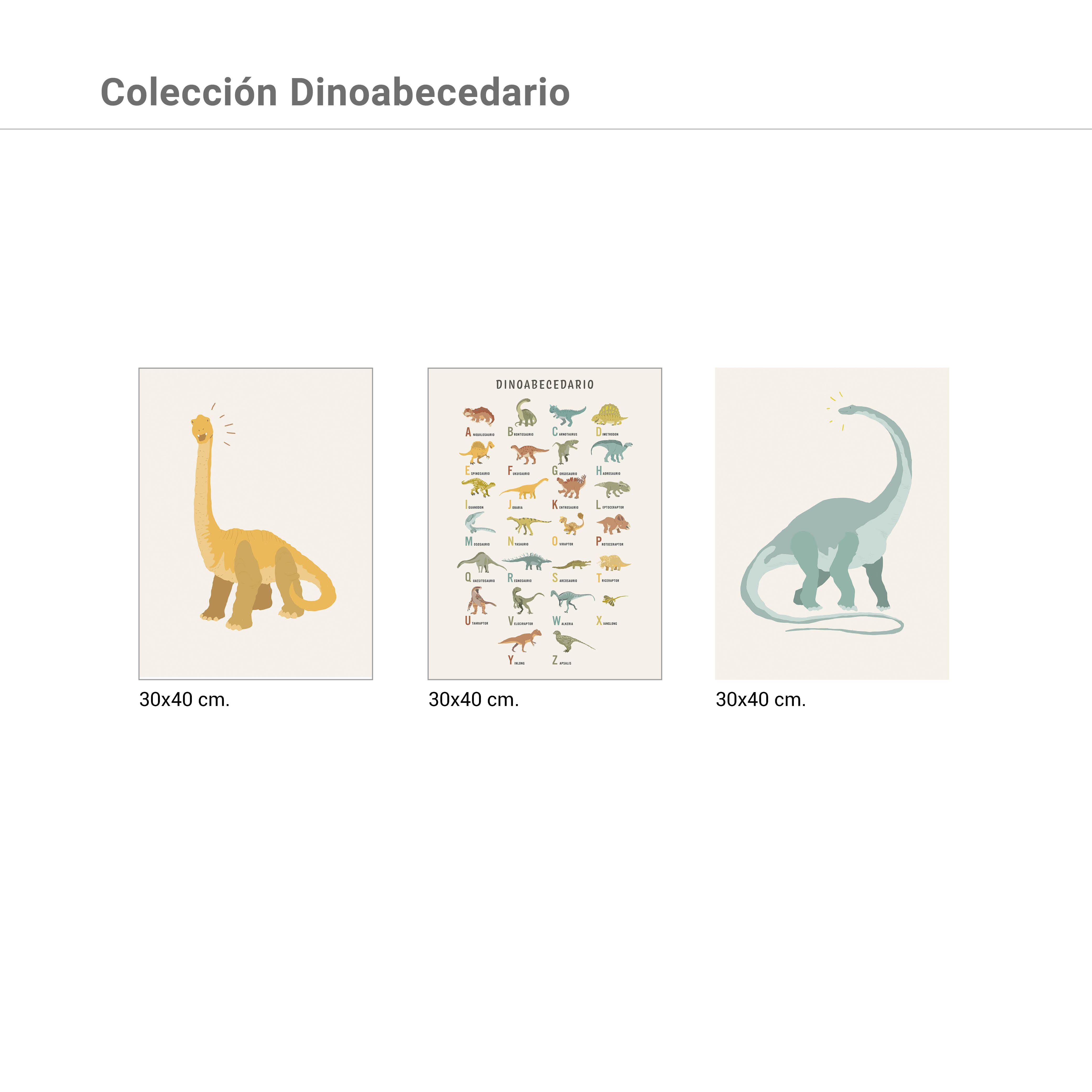 3 Láminas Infantil rectangular de 30 x 40 cm. Papel Dinoabecedario blanco, naranja y azul - 3