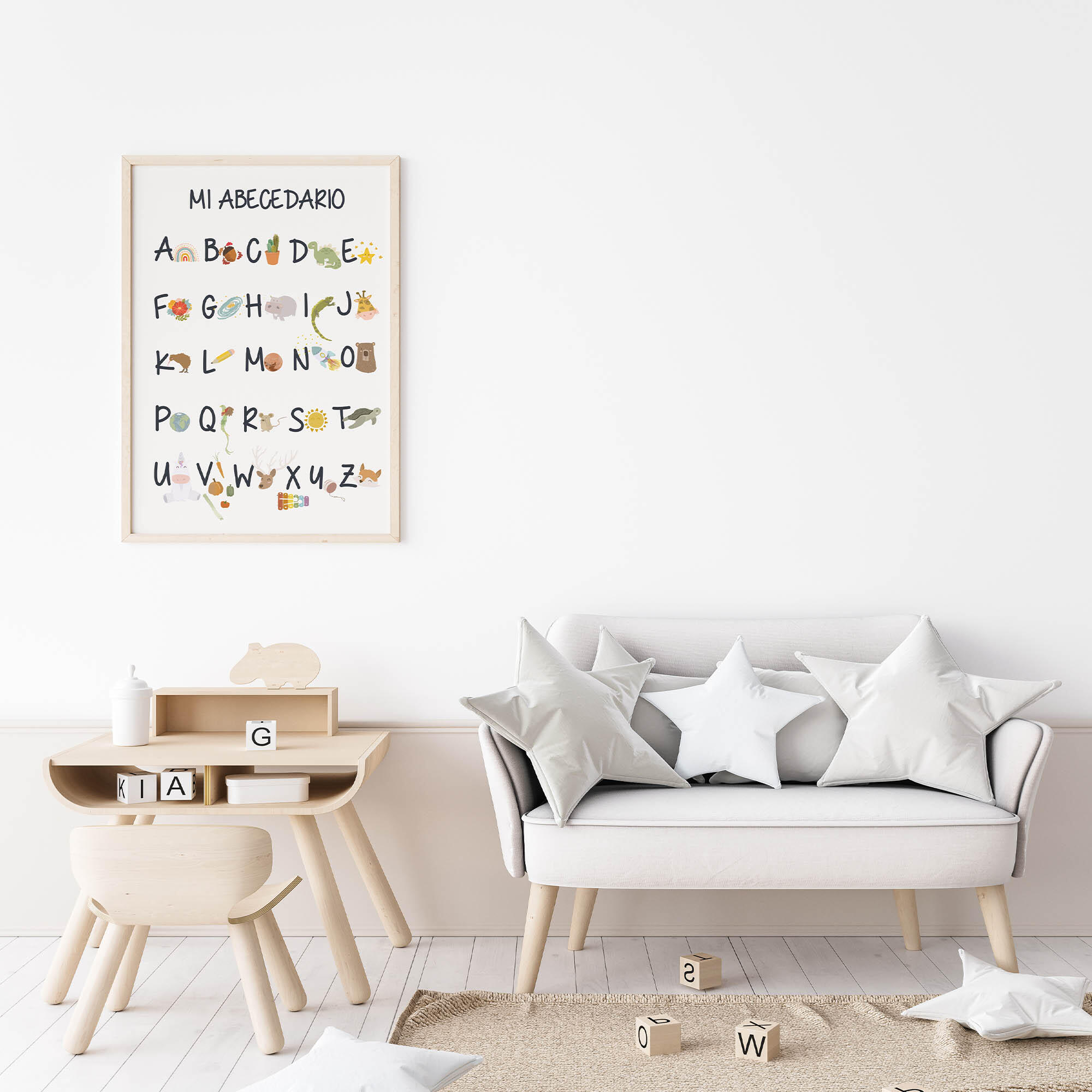3 láminas infantil rectangular de 70 x 100 cm. papel mi abecedario multicolor