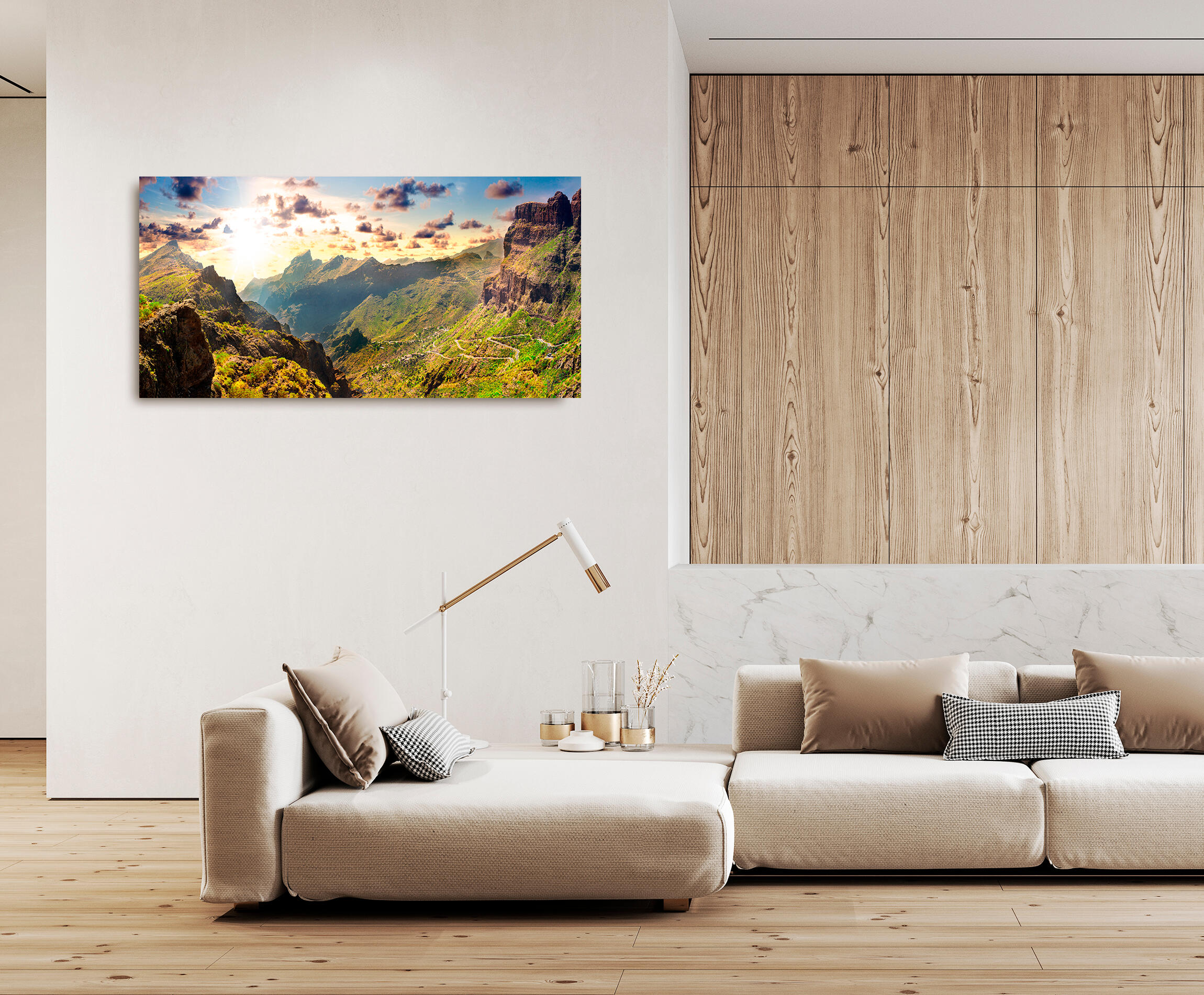 Pintura impresa sin marco Naturaleza rectangular de 120 x 60 cm. MDF Tenerife pasteles cálidos - 7