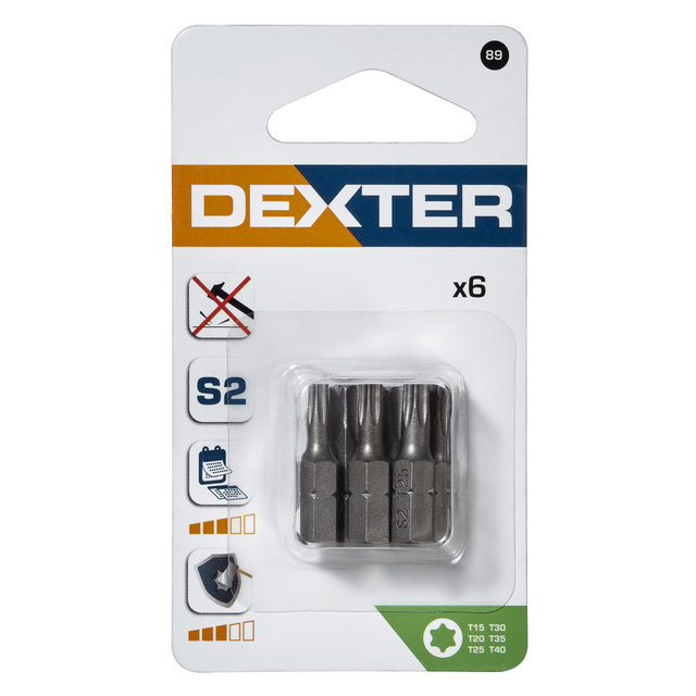 Lot de 6 embouts de vissage 25 mm DEXTER T15/20/25/30/35/40