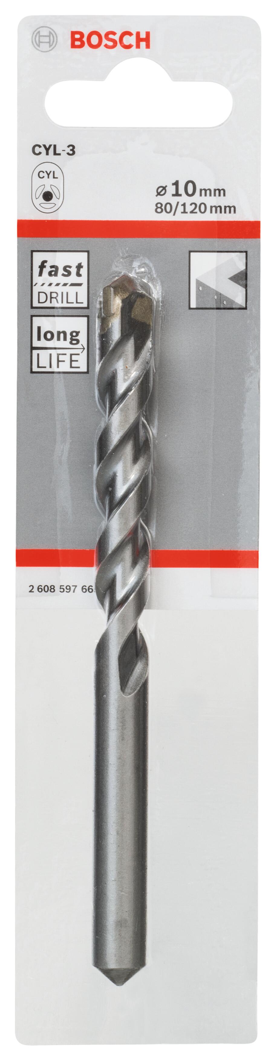 Broca para hormigón enganche cilíndrico ø 10 x l. 120 mm bosch cyl-3