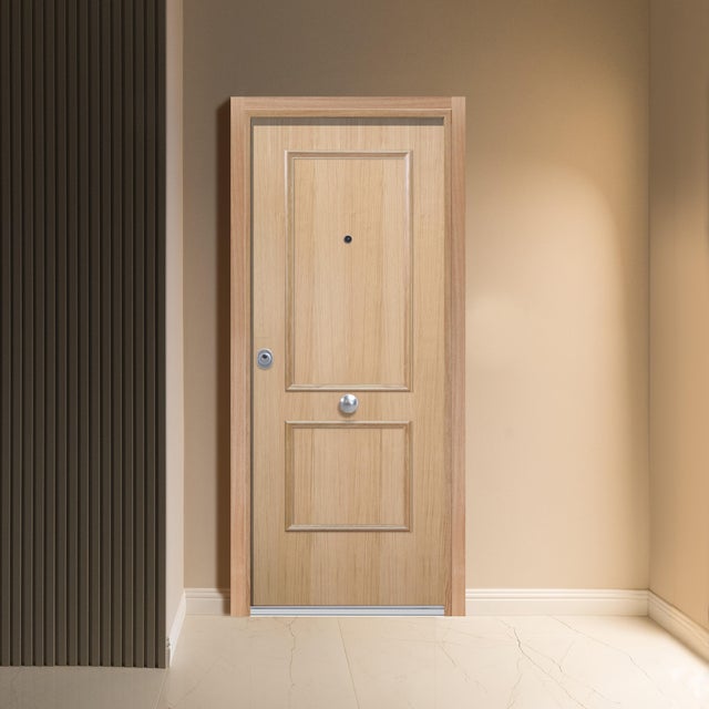 Puerta de entrada acorazada serie Silver 1,0 dos cuadros roble / interior Lucerna fresada blanco apertura derecha 208x90.3cm