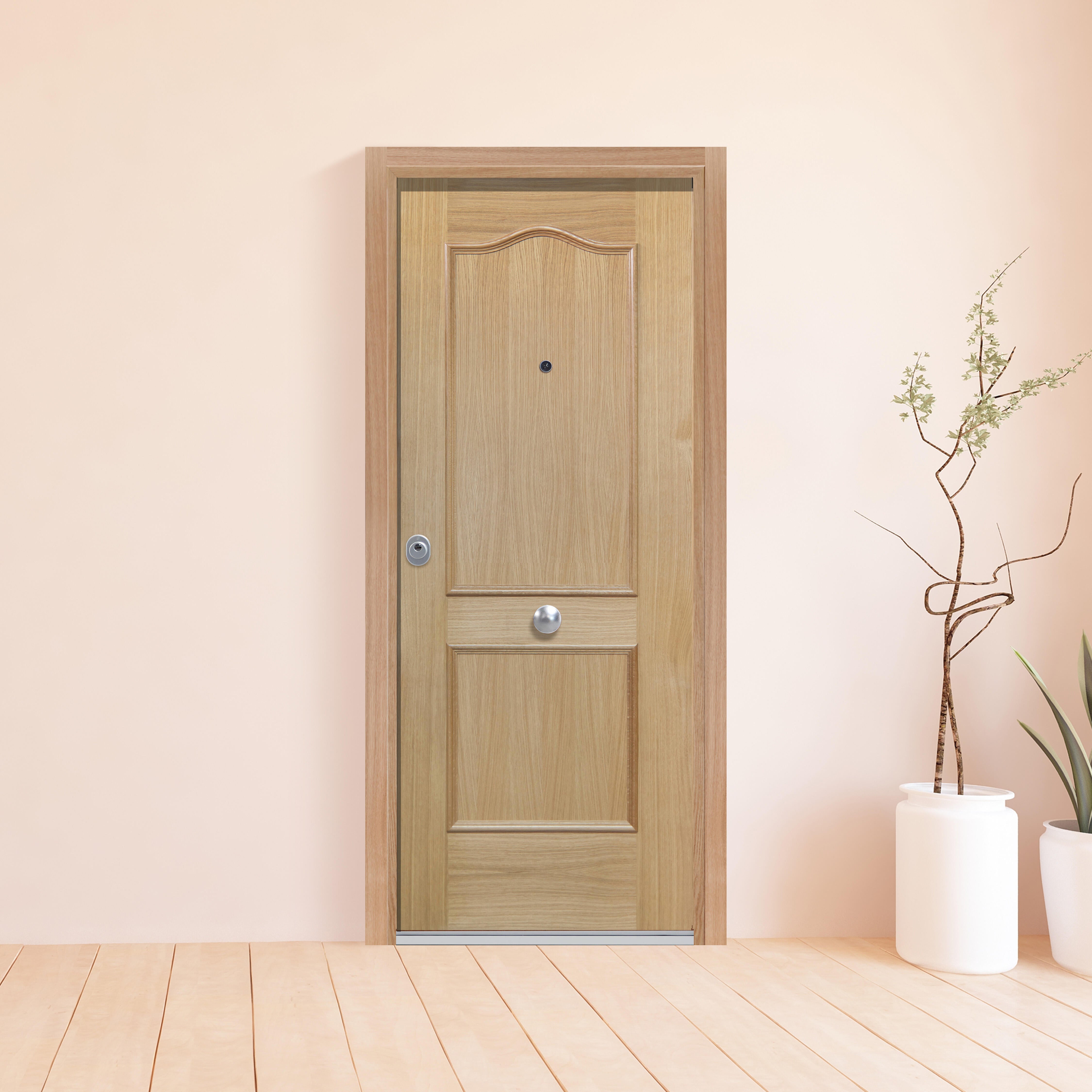Puerta de entrada acorazada serie silver 1,0 provenzal roble / interior liso roble apertura derecha 208x90.3cm