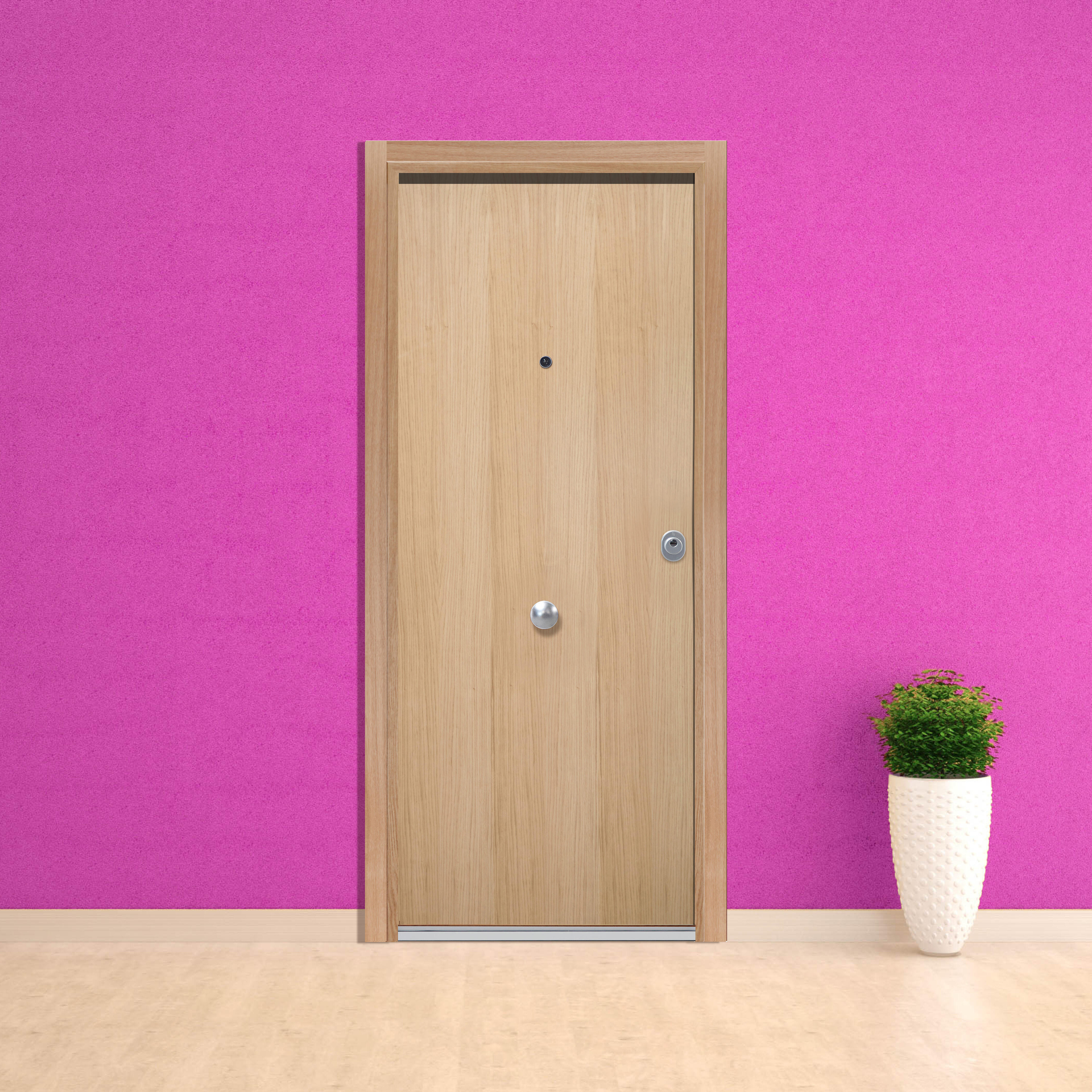 Puerta de entrada acorazada serie silver 1,0 liso roble / interior liso roble apertura izquierda 208x90.3cm