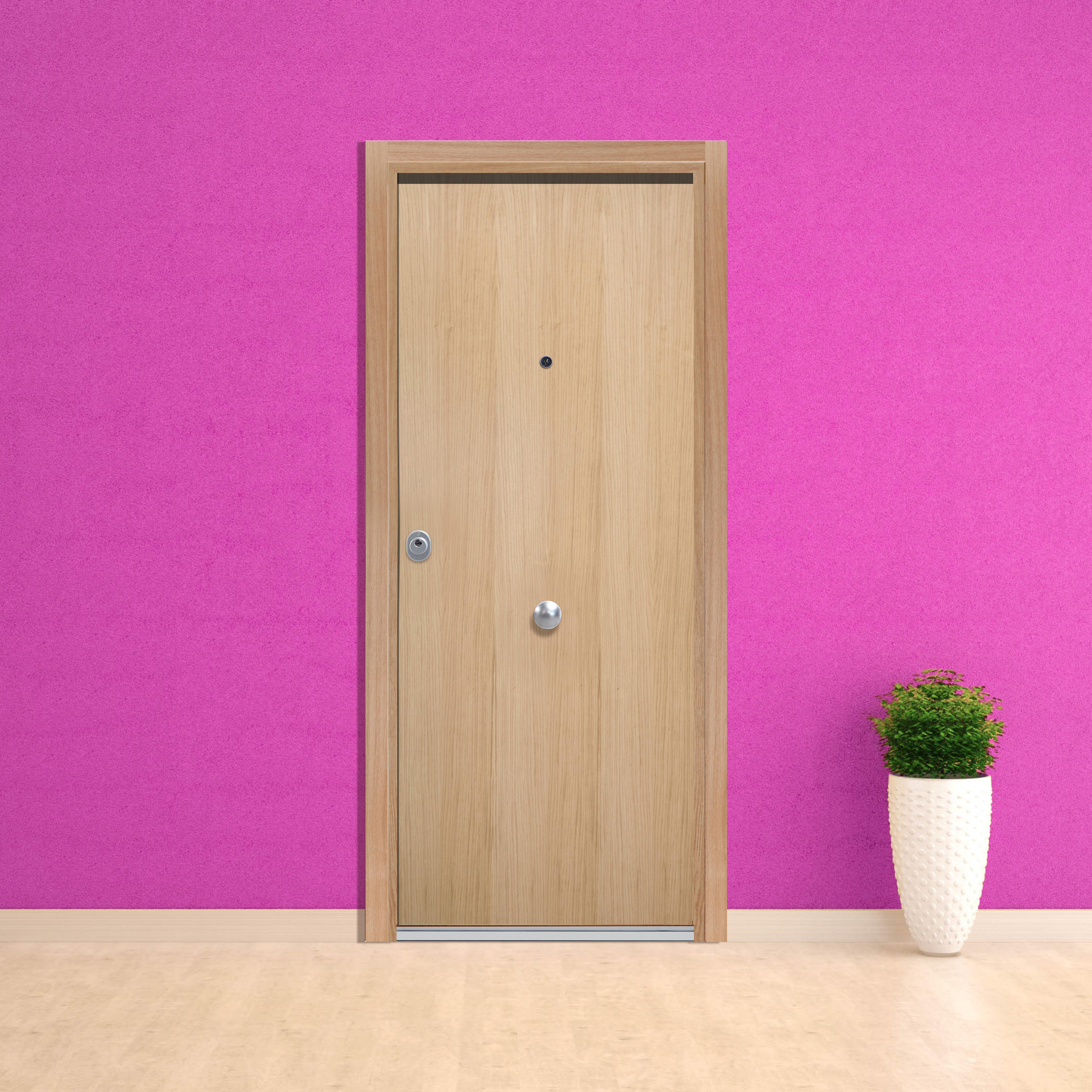 Puerta de entrada acorazada serie silver 1,0 liso roble / interior liso roble apertura derecha 208x90.3cm