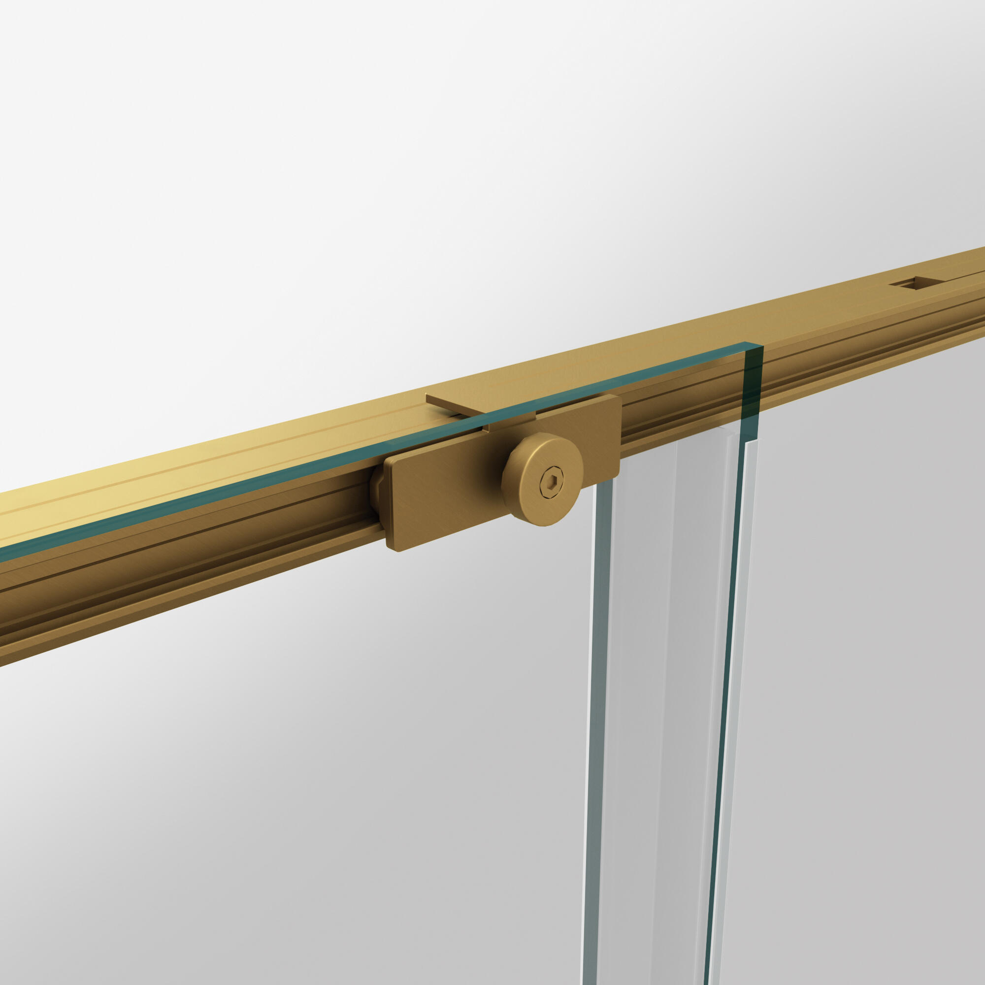 Mampara de ducha frontal 1 fijo + 1 puerta corredera transparente Slim perfil aluminio dorado (130-135)x195 cm cierre magnético marca GME - 6