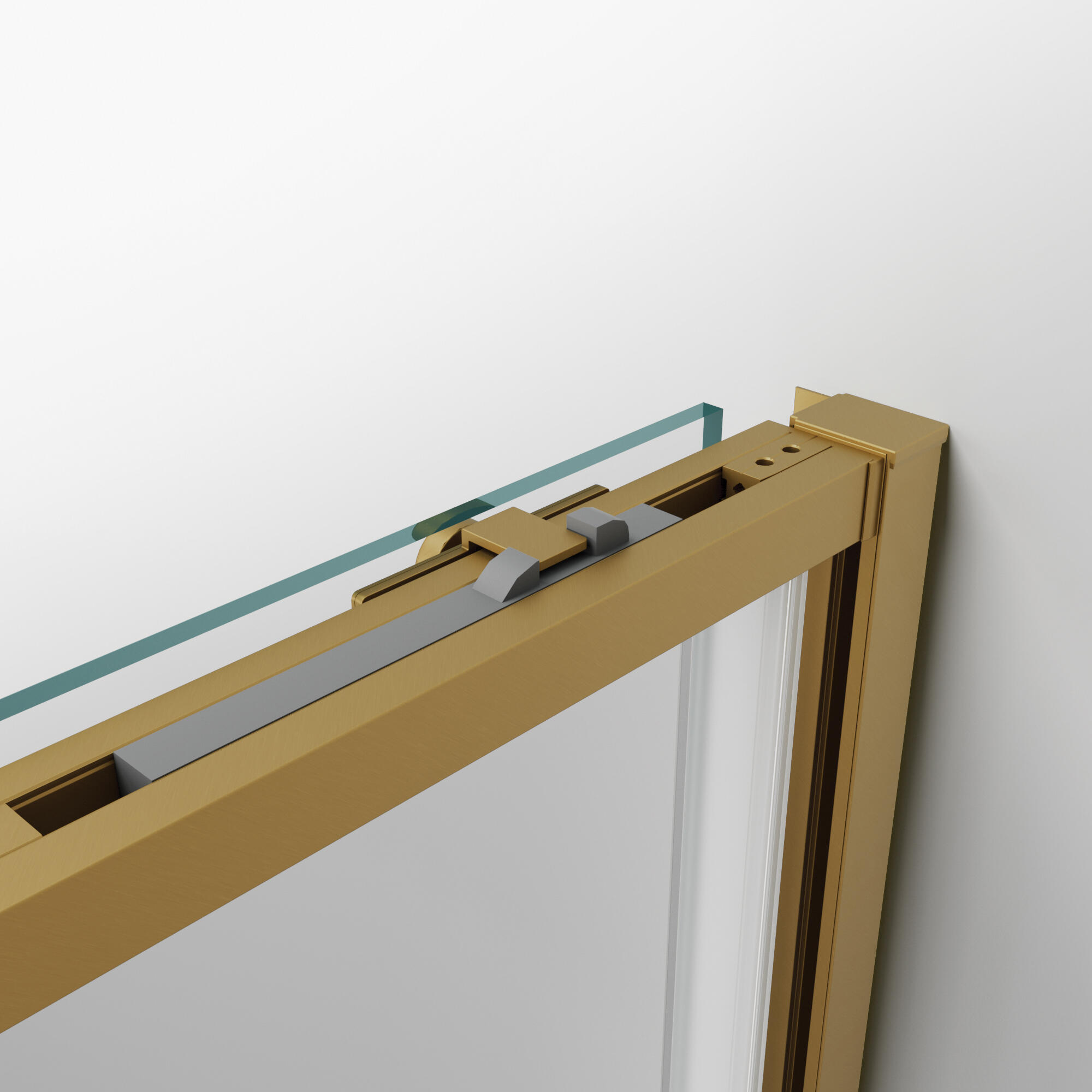 Mampara de ducha frontal 1 fijo + 1 puerta corredera transparente Slim perfil aluminio dorado (130-135)x195 cm cierre magnético marca GME - 4