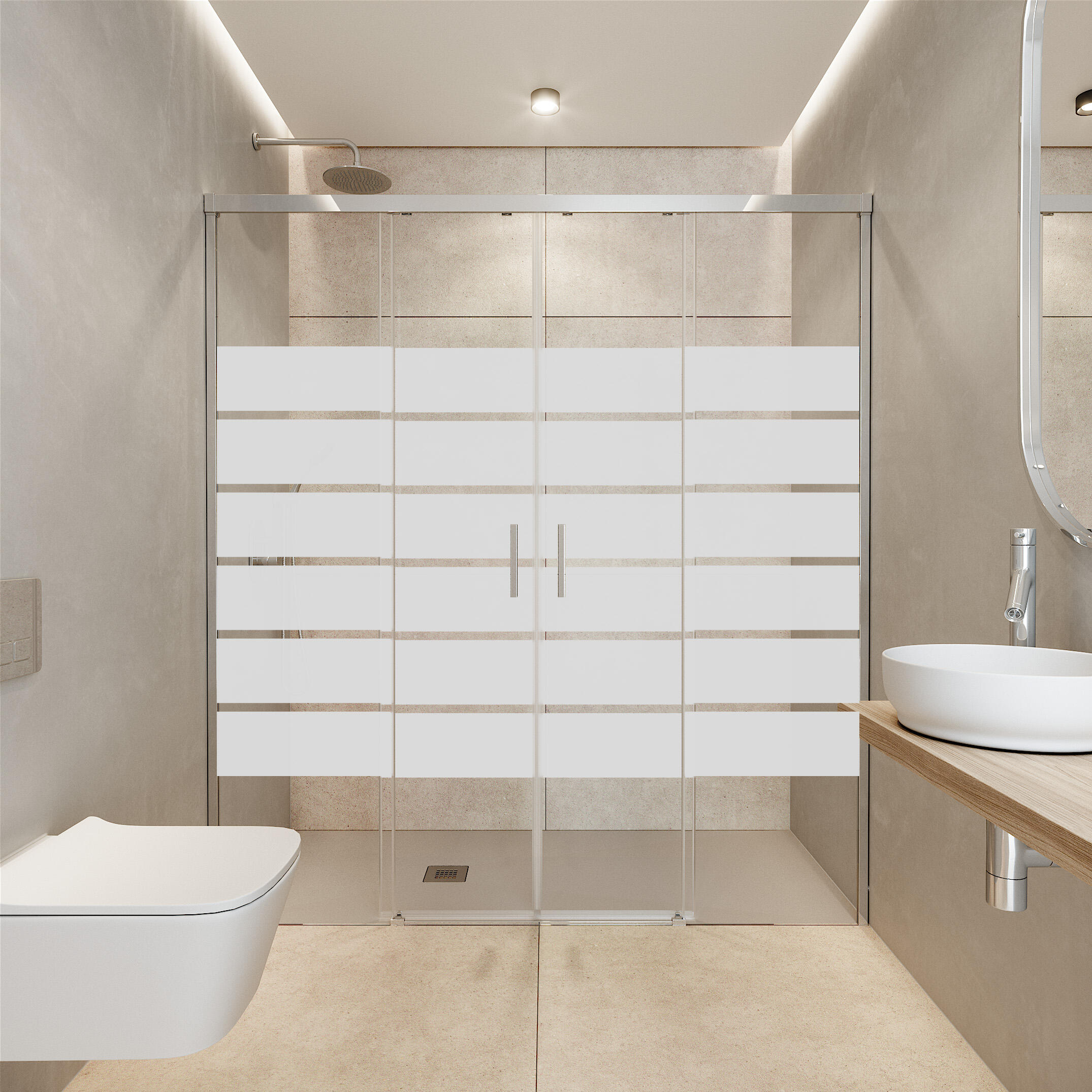 Mampara de ducha frontal corredera serigrafiada urban perfil cromo (147-149)x200 cm