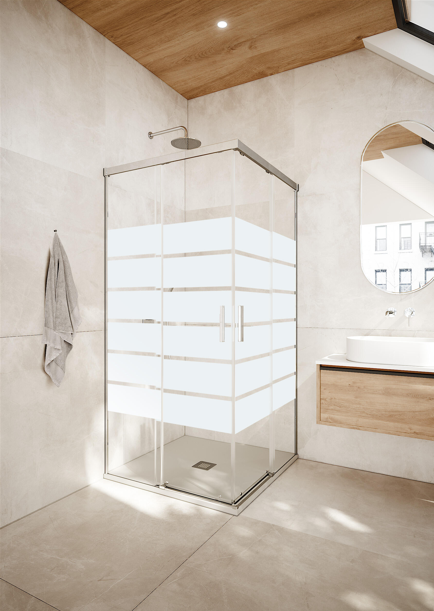 Mampara de ducha corredera serigrafiada urban perfil plata (78-79)x(118-119)x200 cm 6 mm