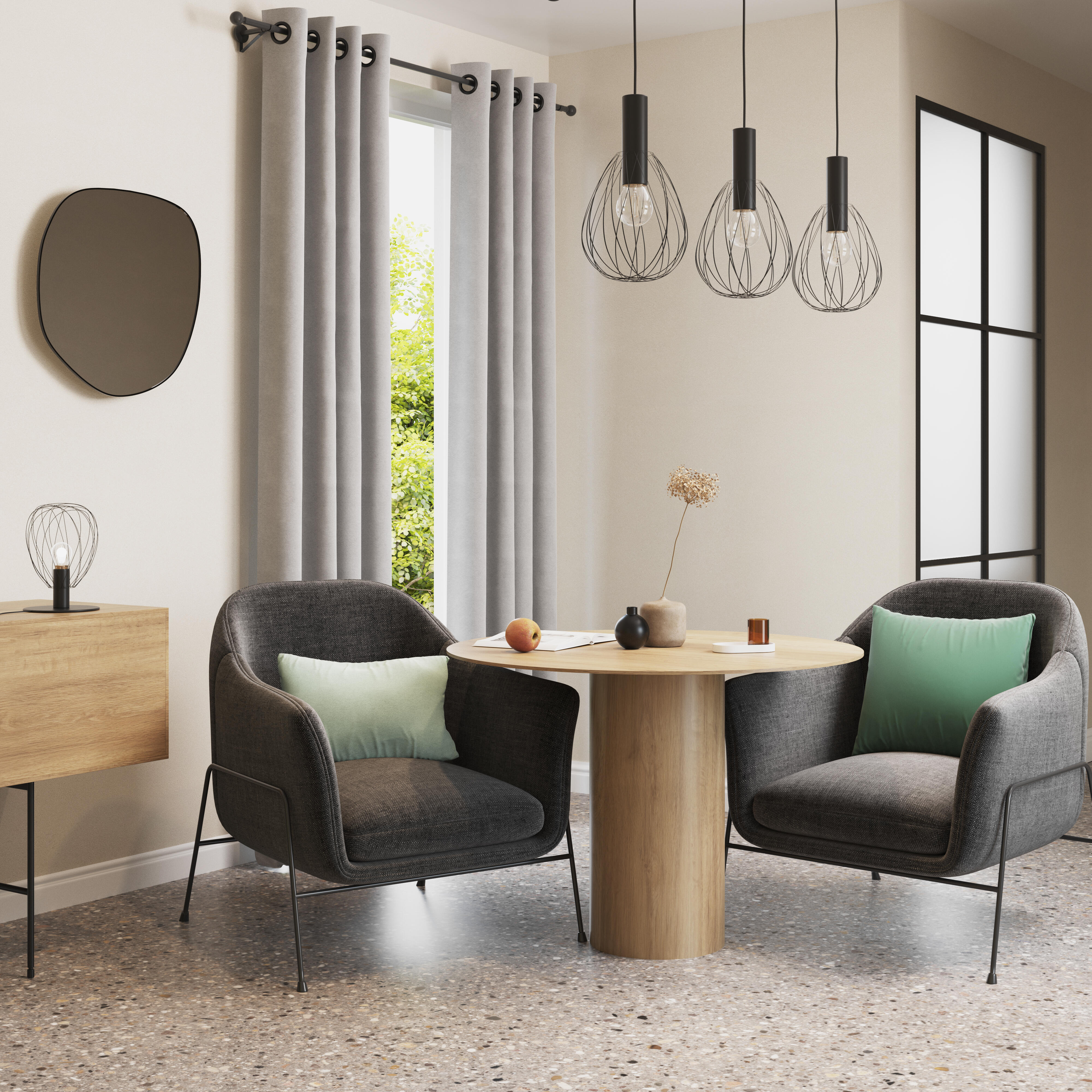 Cortina ollaos Arel poliéster liso gris granito INSPIRE de 140x280cm. Cinta termopegada - 10