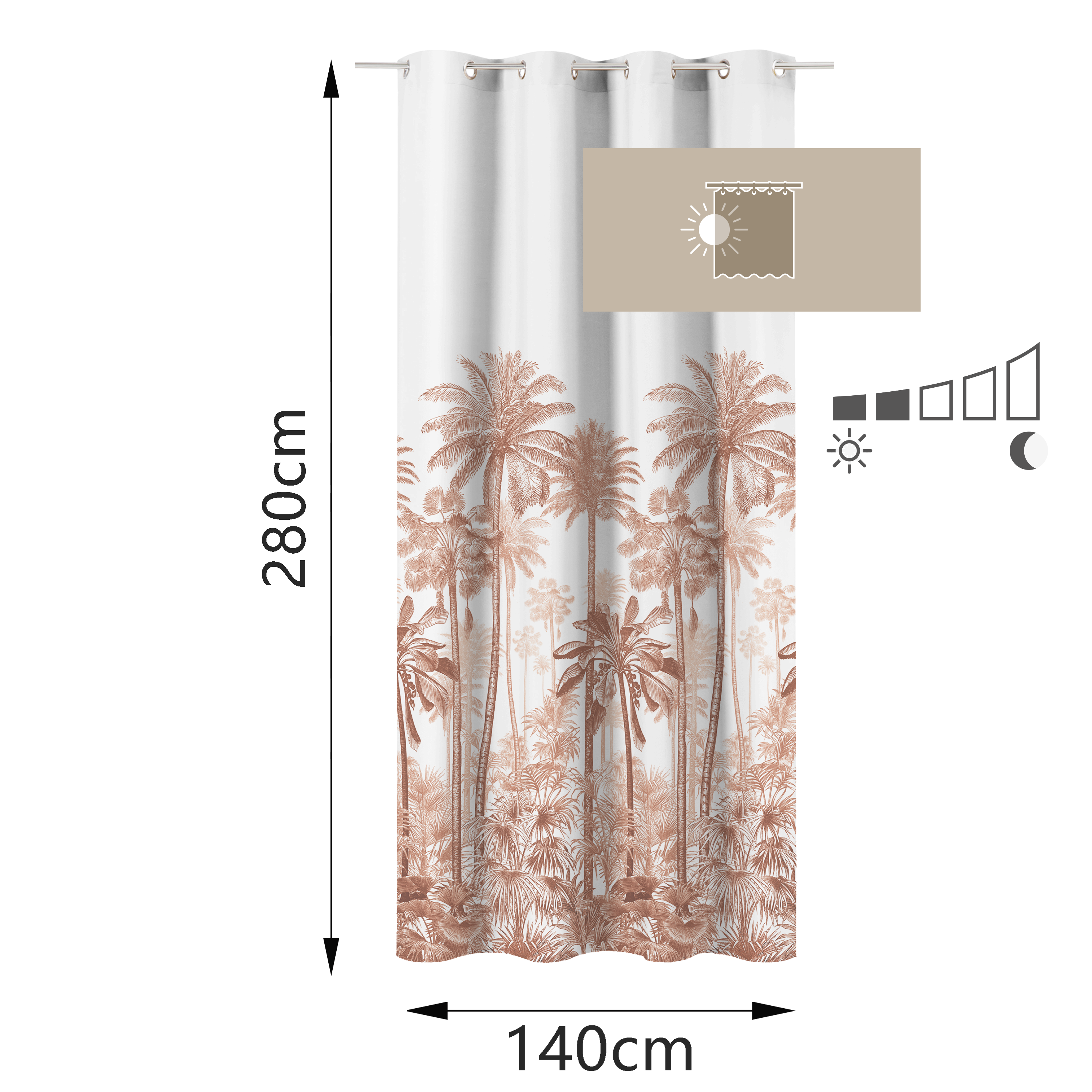 Rideau tamisant, Jungle, coton, marron H.280 x l.140 cm INSPIRE - 2