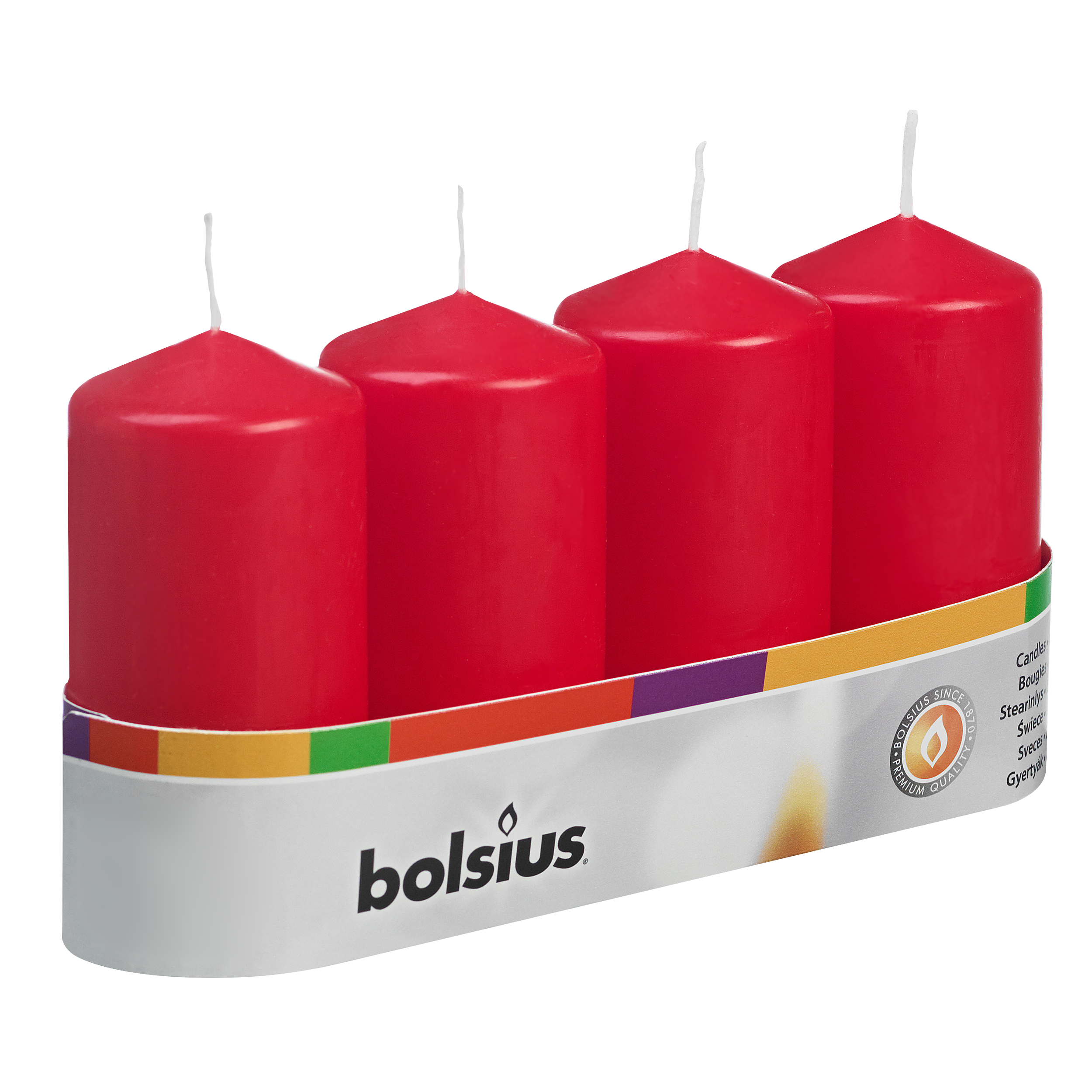 Świeca pieńkowa 4 szt. czerwony wys. 10 cm Bolsius