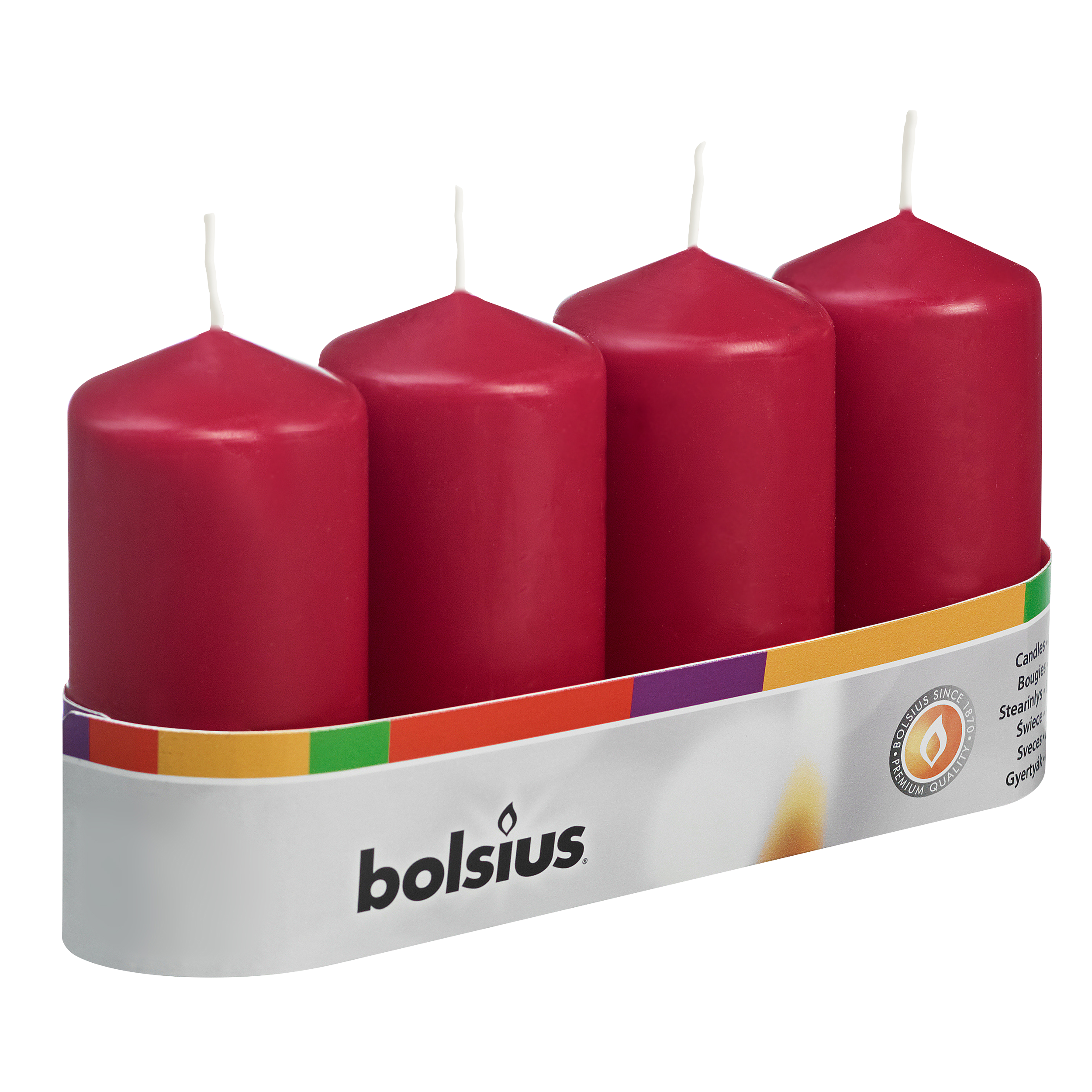 Świeca pieńkowa 4 szt. bordowy wys. 10 cm Bolsius