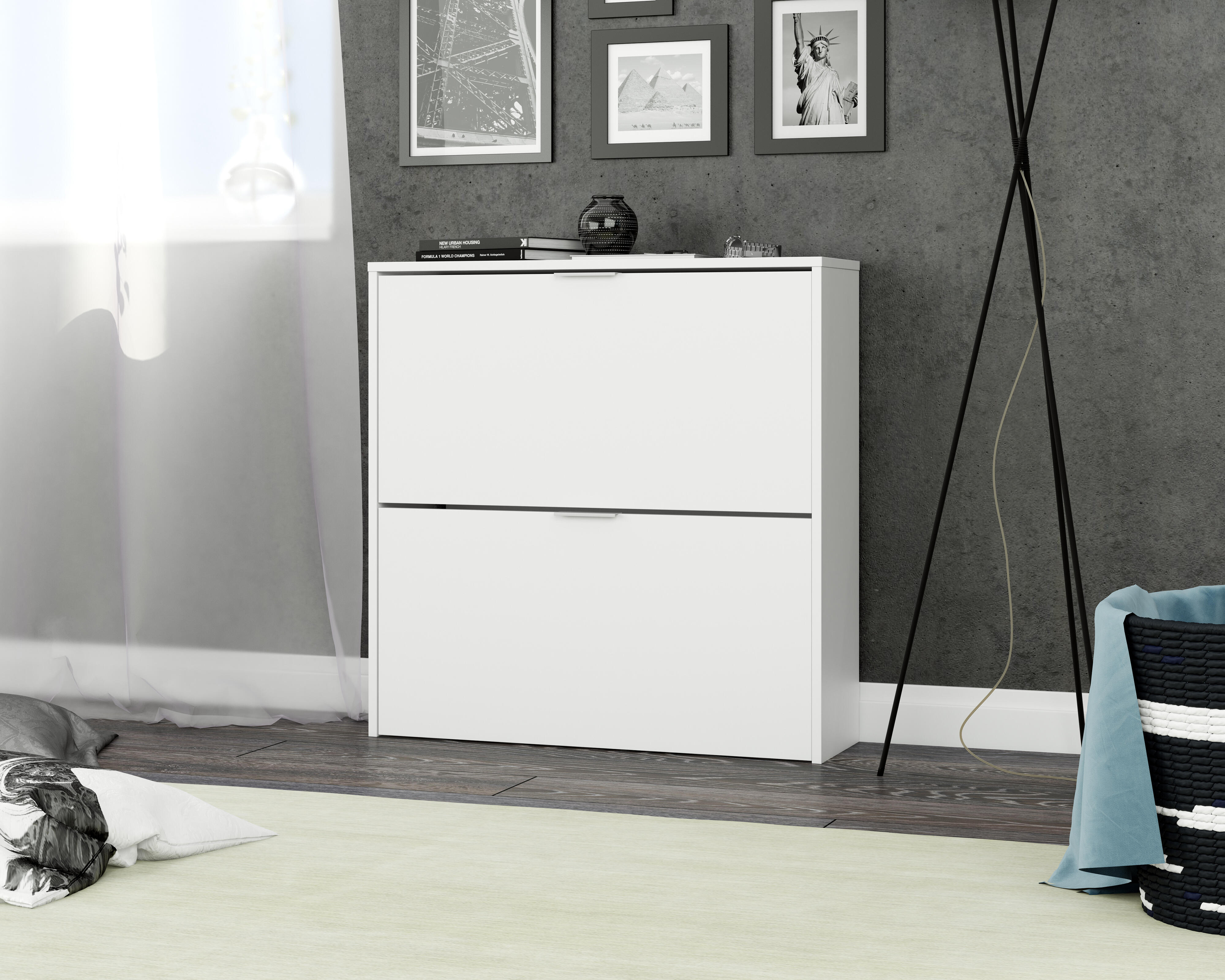 Zapatero con 2 compartimentos para 16 pares en melamina color blanco 75x76x22 cm - 4
