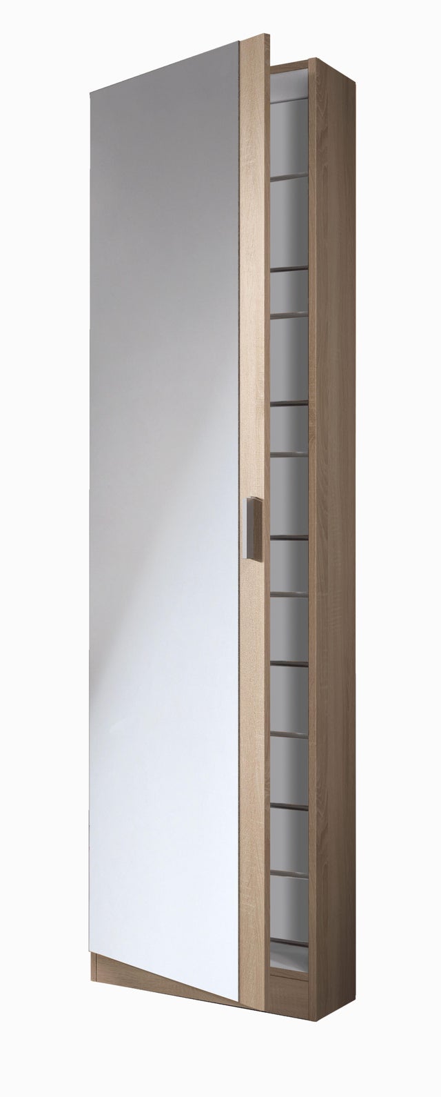 Zapatero Kristal con 1 compartimento para 16 pares en melamina color roble cambrian con espejo 50x180x20 cm