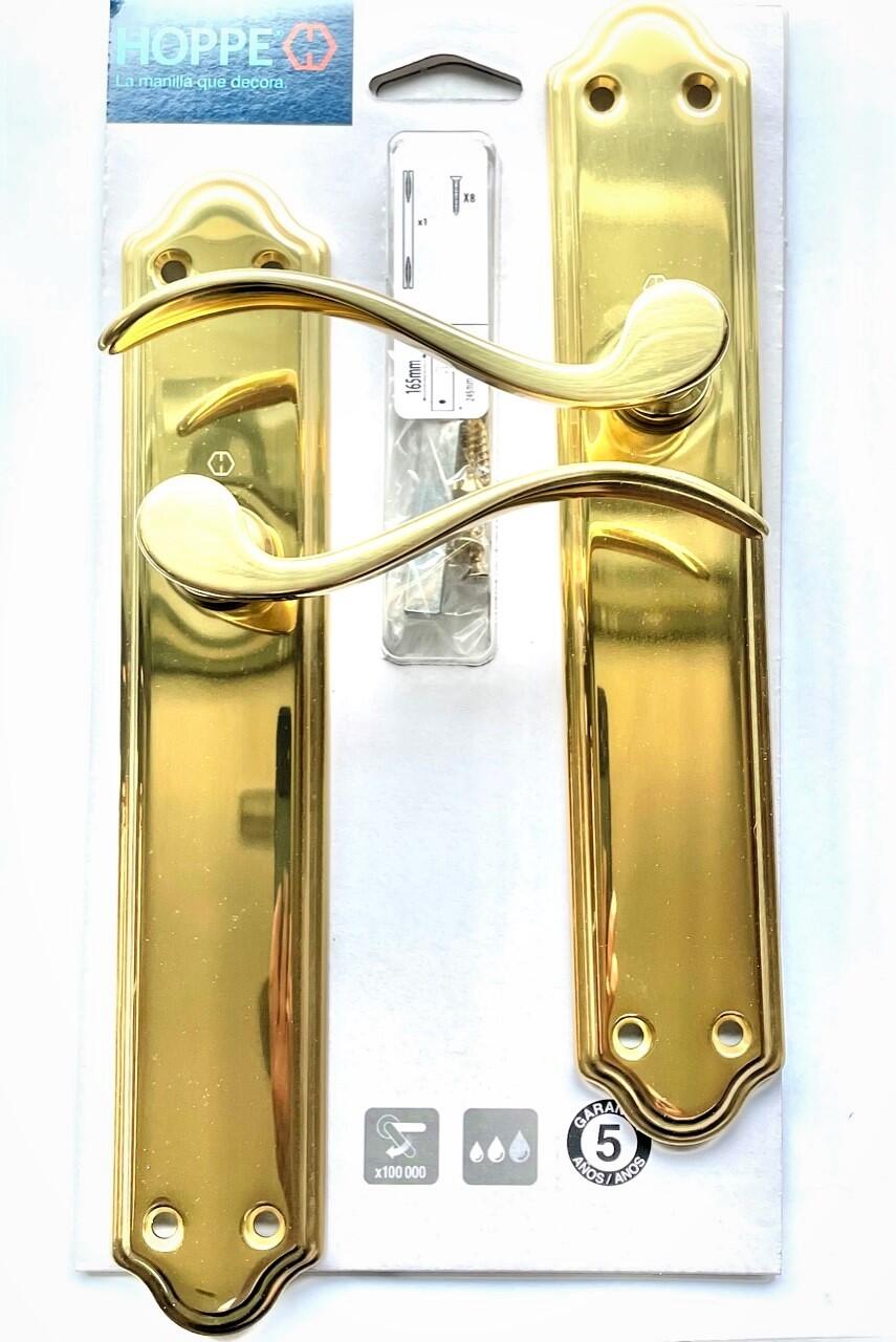 Manilla con placa para puerta Malaga de latón, dorado - 5