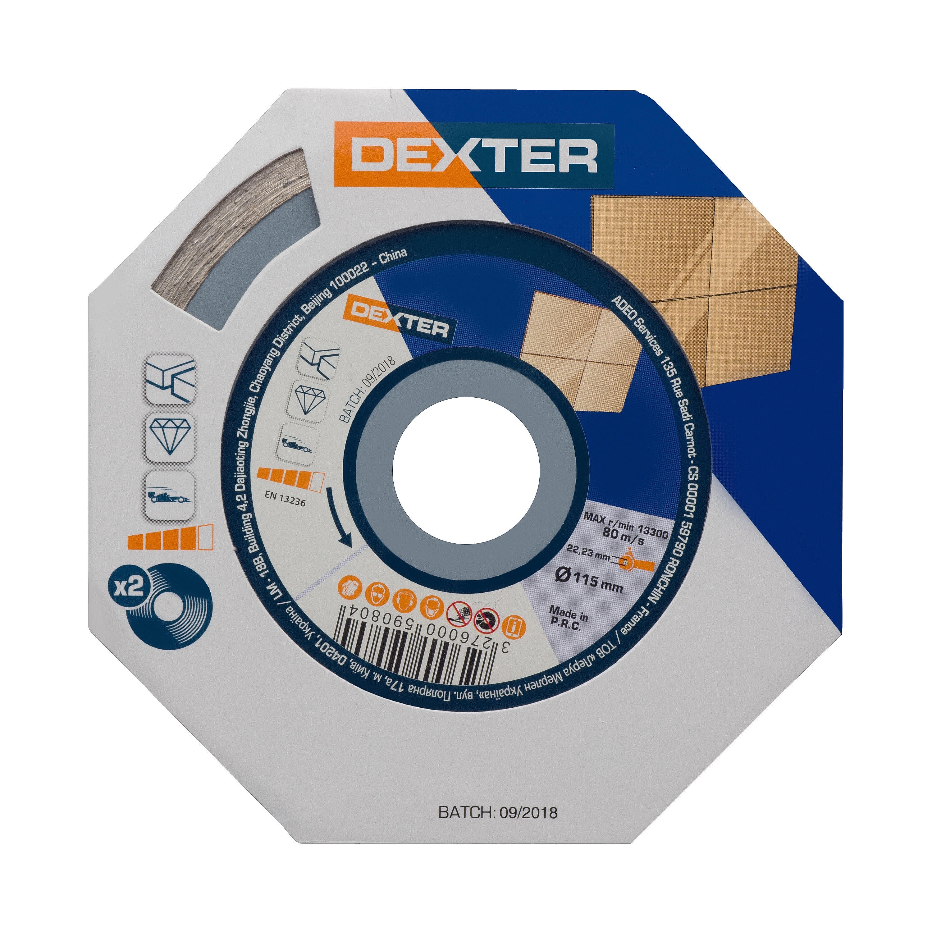 Lot de 2 disques diamant plein pour carrelage DEXTER, 115 mm - 2