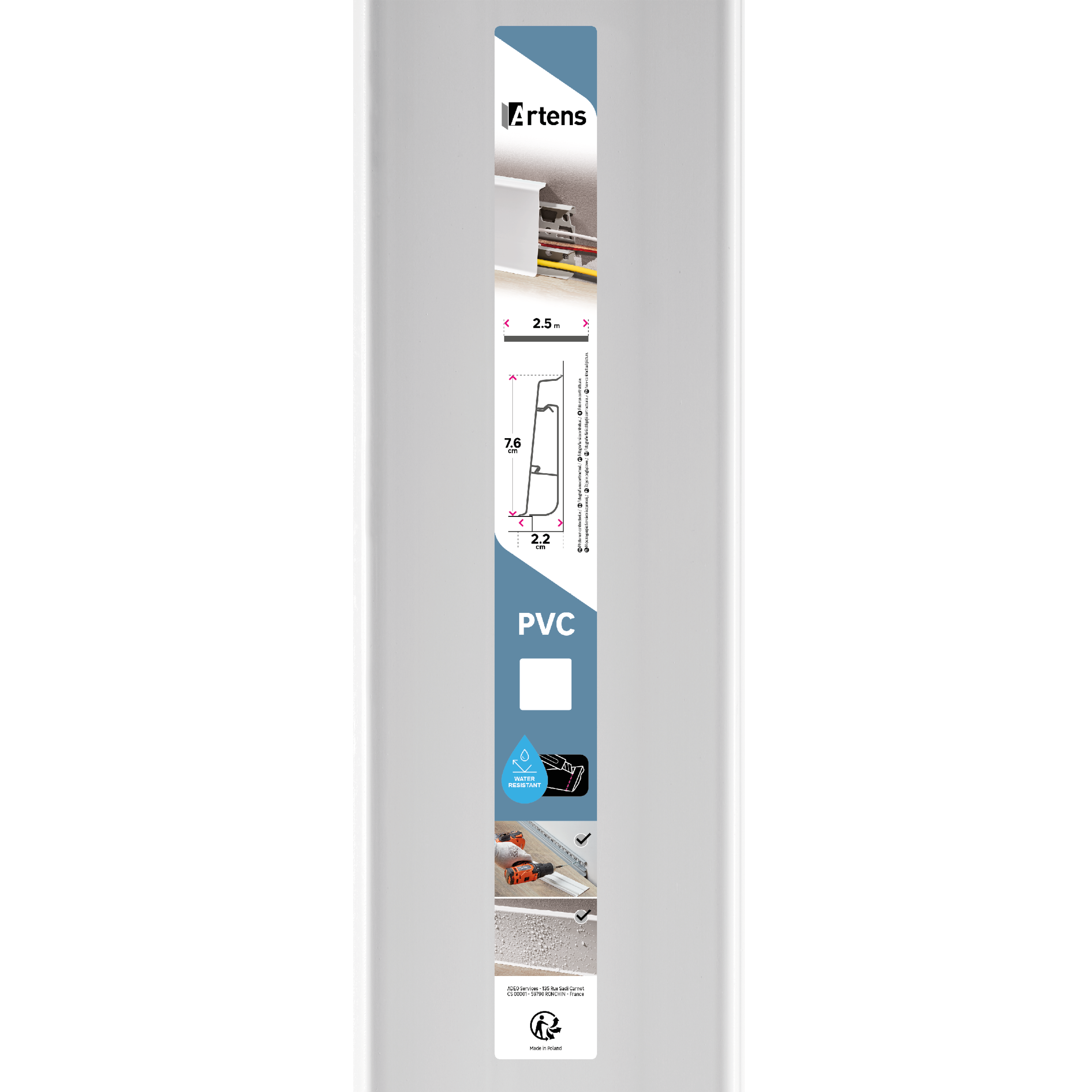 Listwa przypodłogowa PCV HI-LINE 75 mm biała Artens - 11