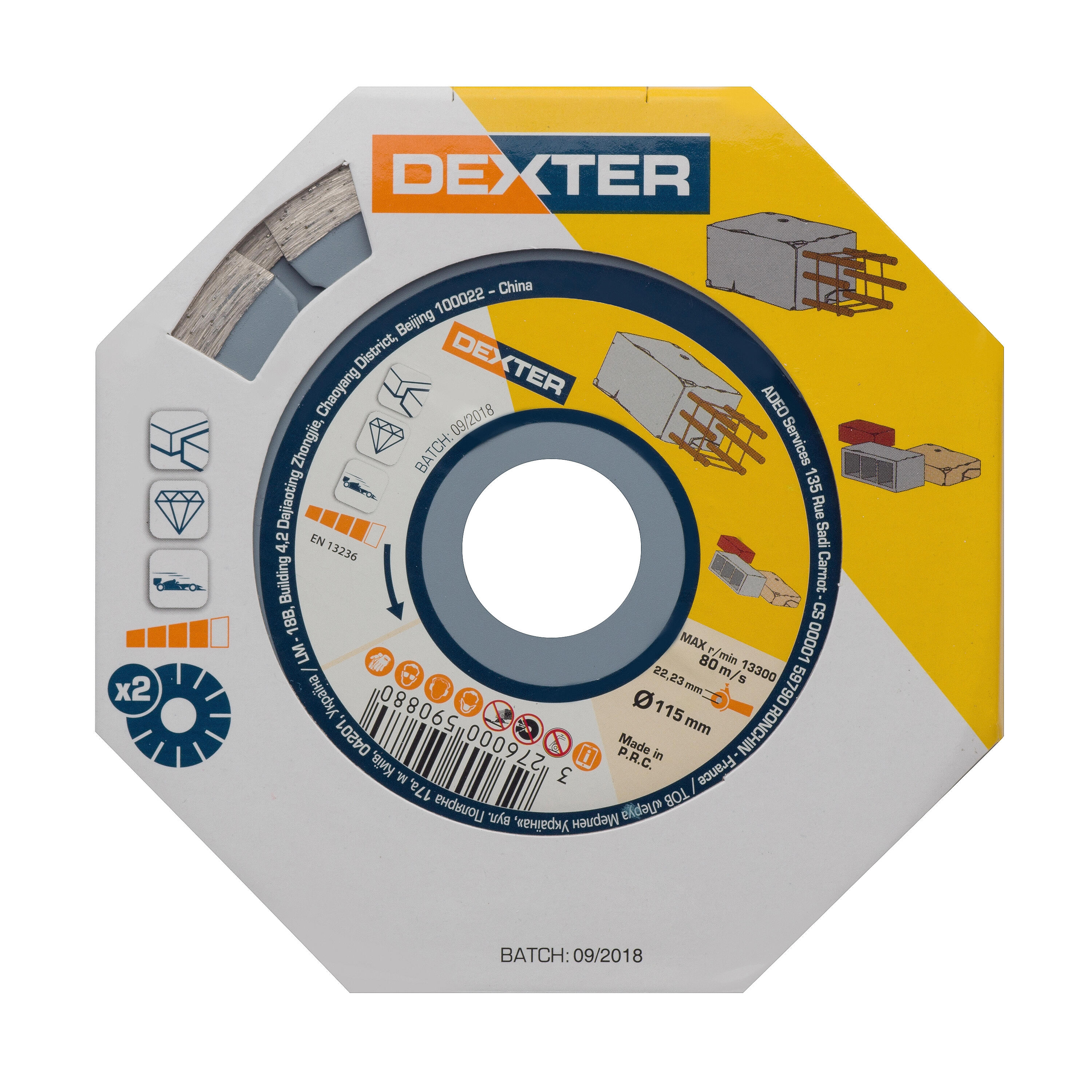 Lot de 2 disques diamant pour aerocrete, asphalte, brique  DEXTER, Ø115 mm - 2
