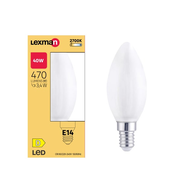 Ampoule led, flamme, E14, 470lm = 40W, blanc chaud, LEXMAN