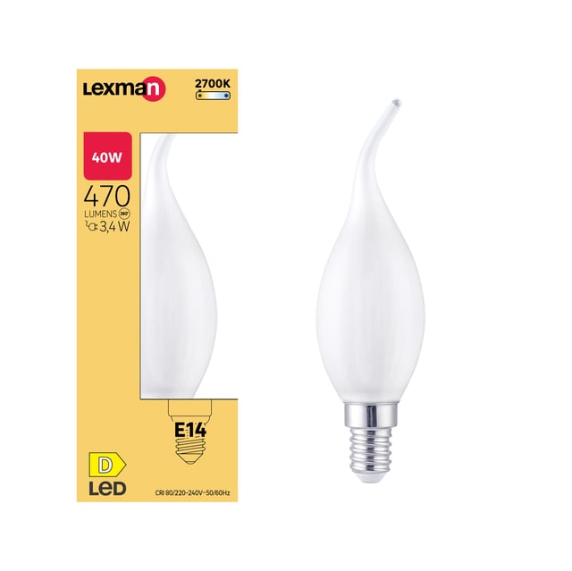 Ampoule led, flamme coup de vent, E14, 470lm = 40W, blanc chaud, LEXMAN