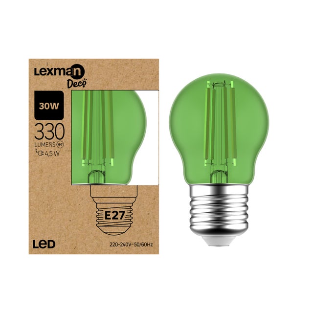 Ampoule led à filament, verte, sphérique E27, 330lm = 30W, LEXMAN