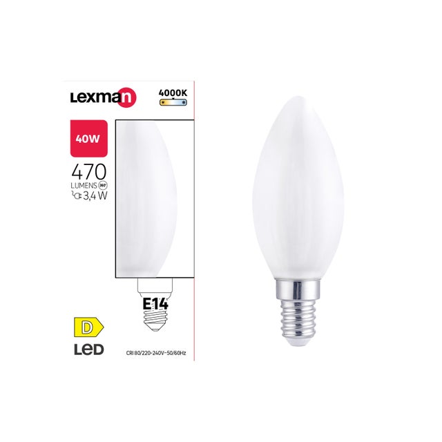 Ampoule led, flamme, E14, 470lm = 40W, blanc neutre, LEXMAN