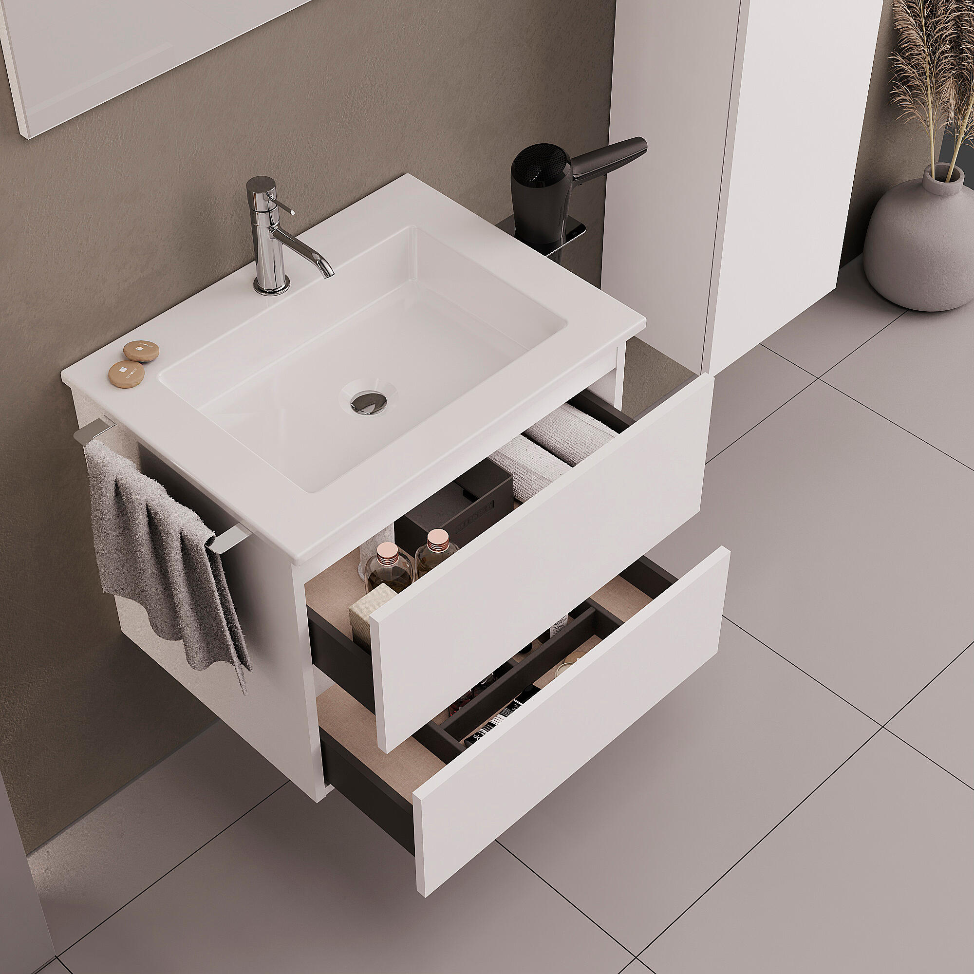 Móvel de casa de banho suspenso 60x46x84 cm branco Brest - 3